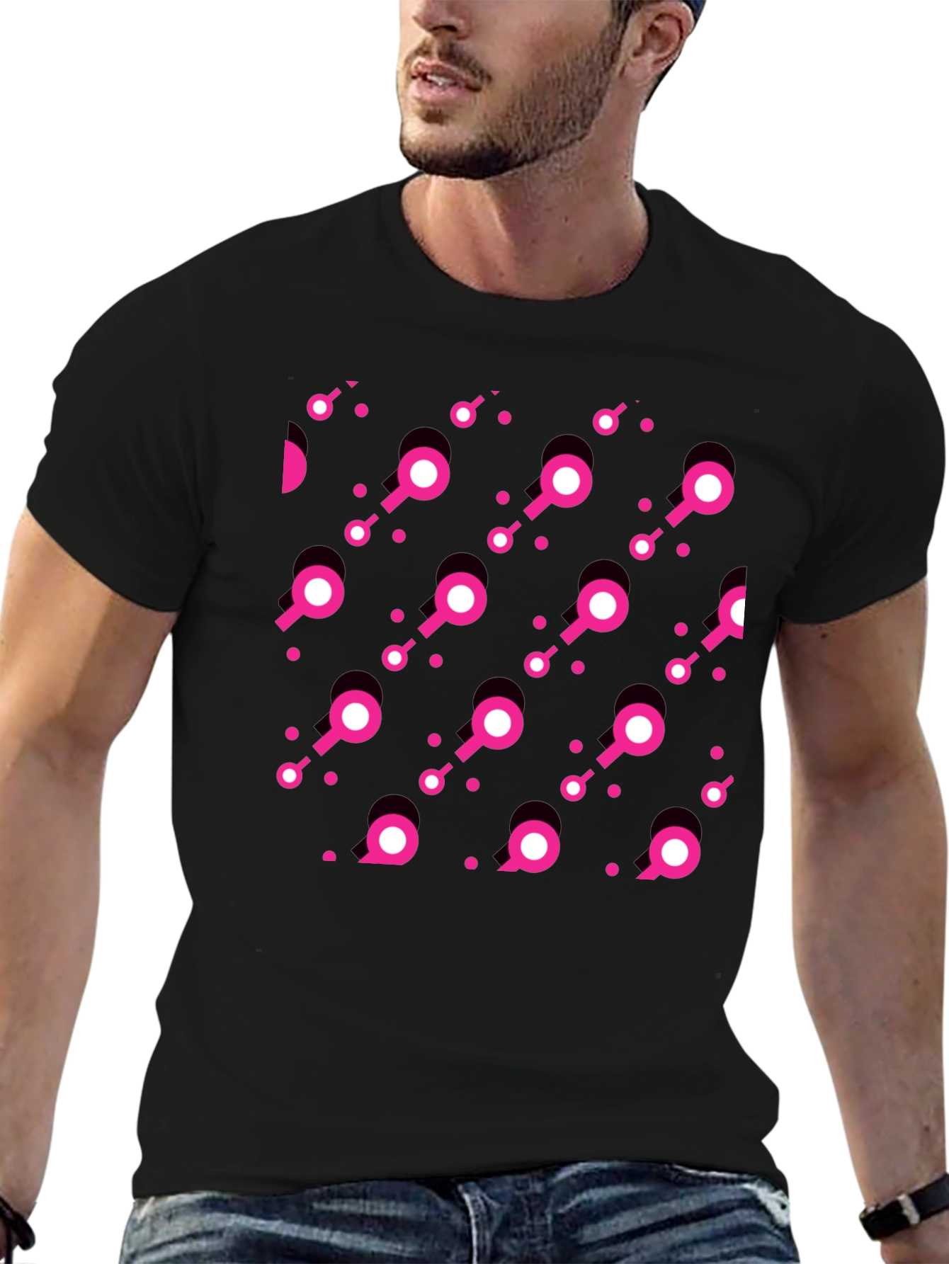 Modern Pink Pattern Black T-Shirt