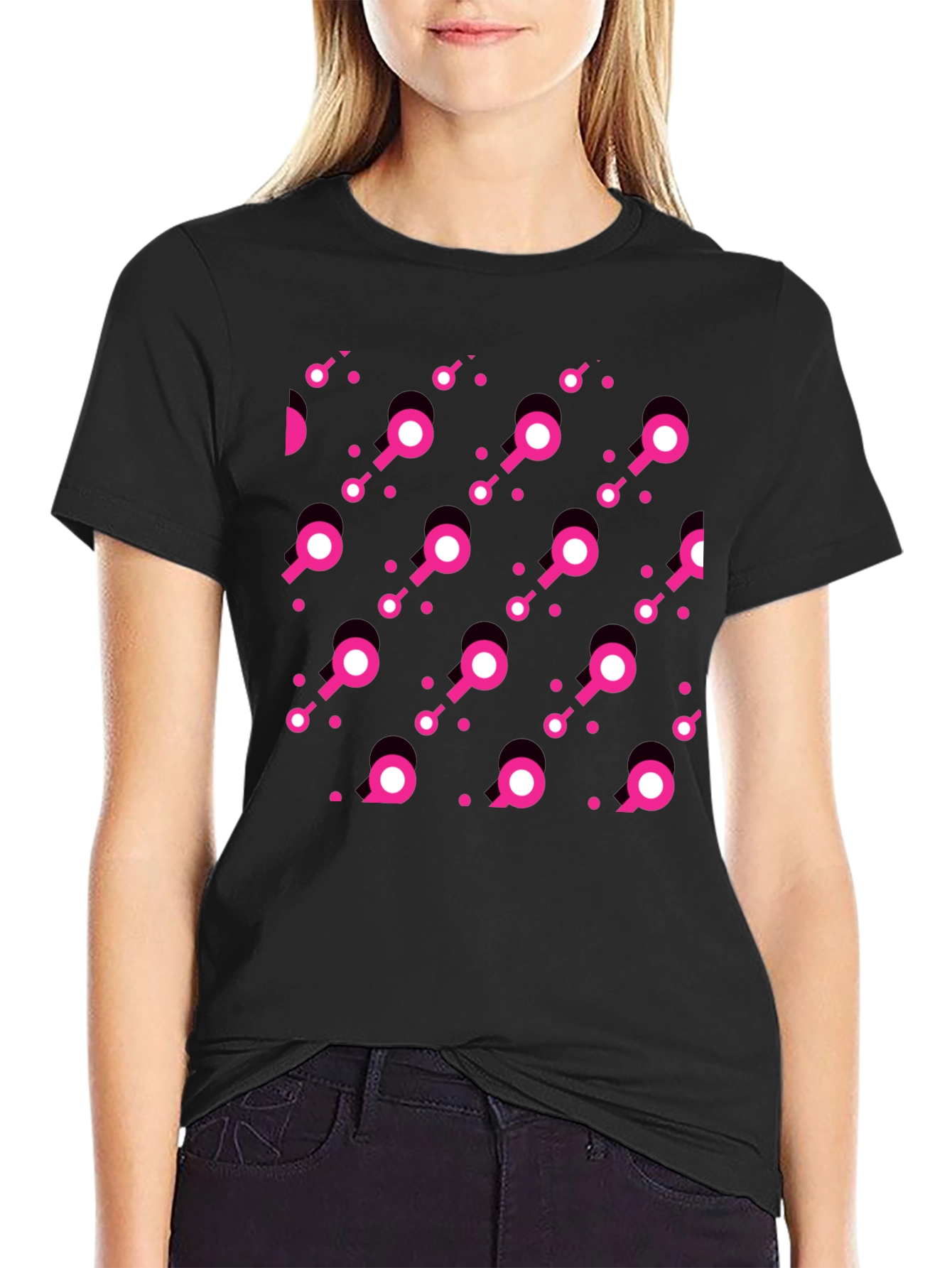 Modern Pink Pattern Black T-Shirt