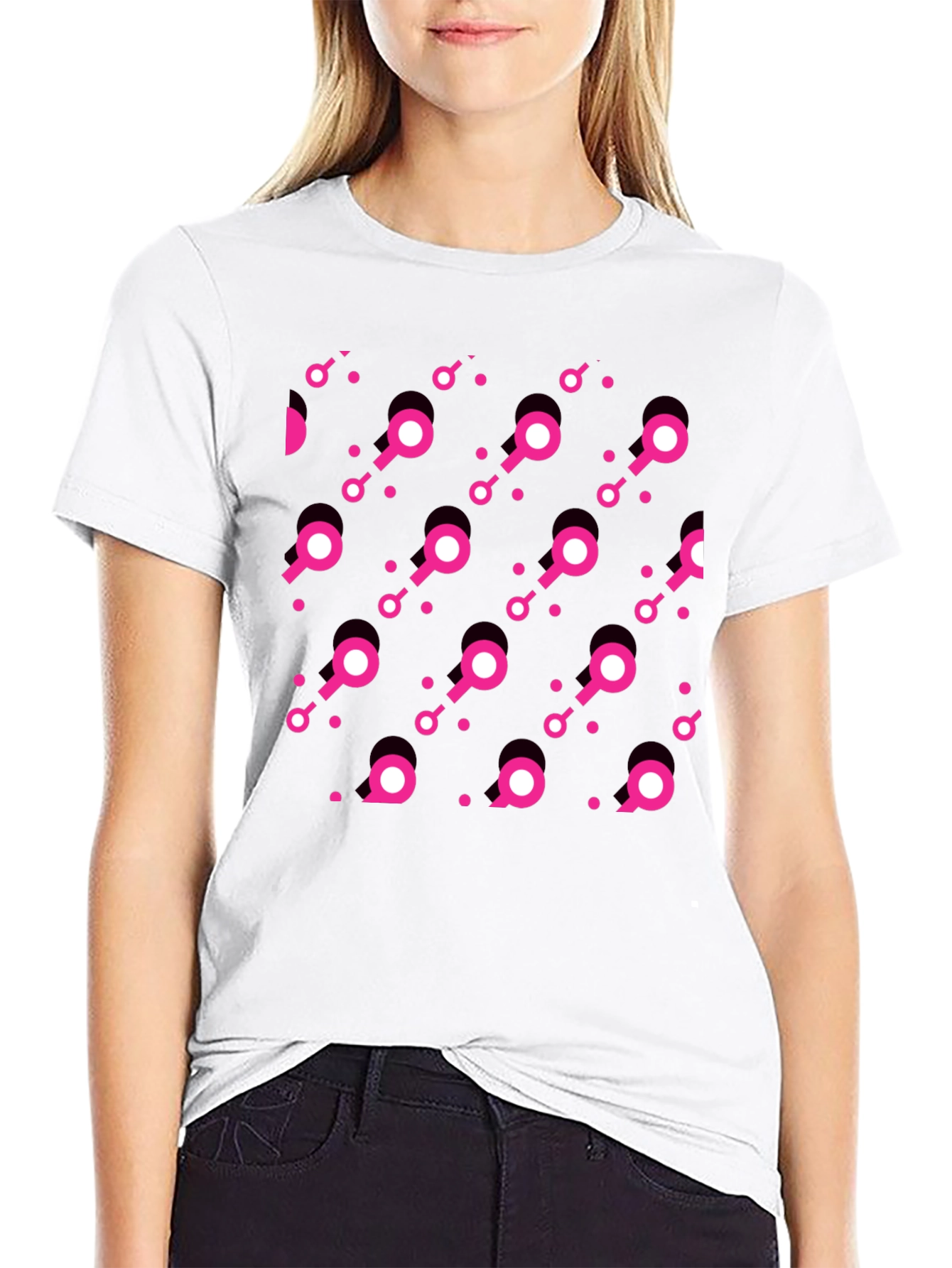 Modern Pink Pattern Black T-Shirt