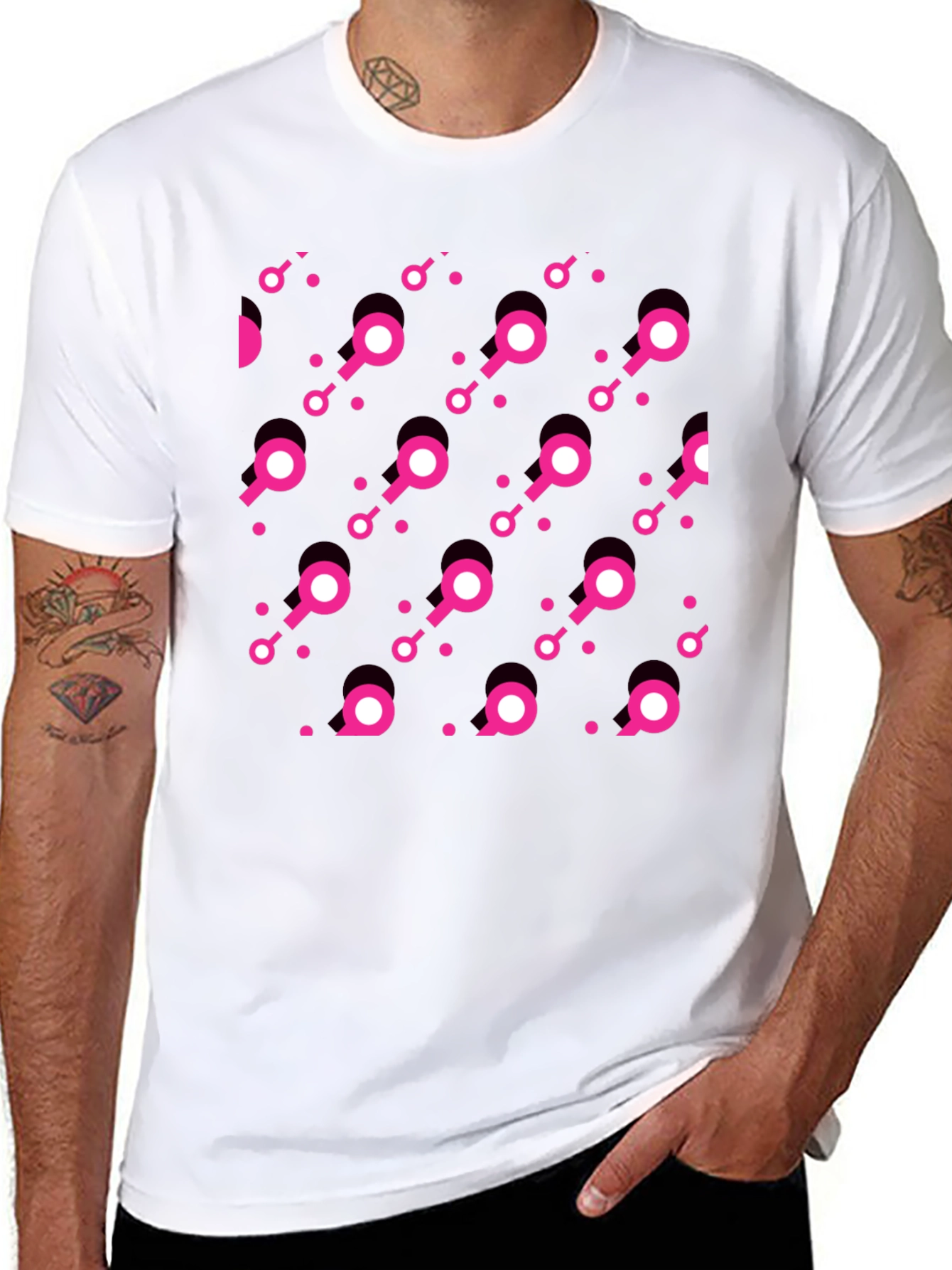 Modern Pink Pattern Black T-Shirt