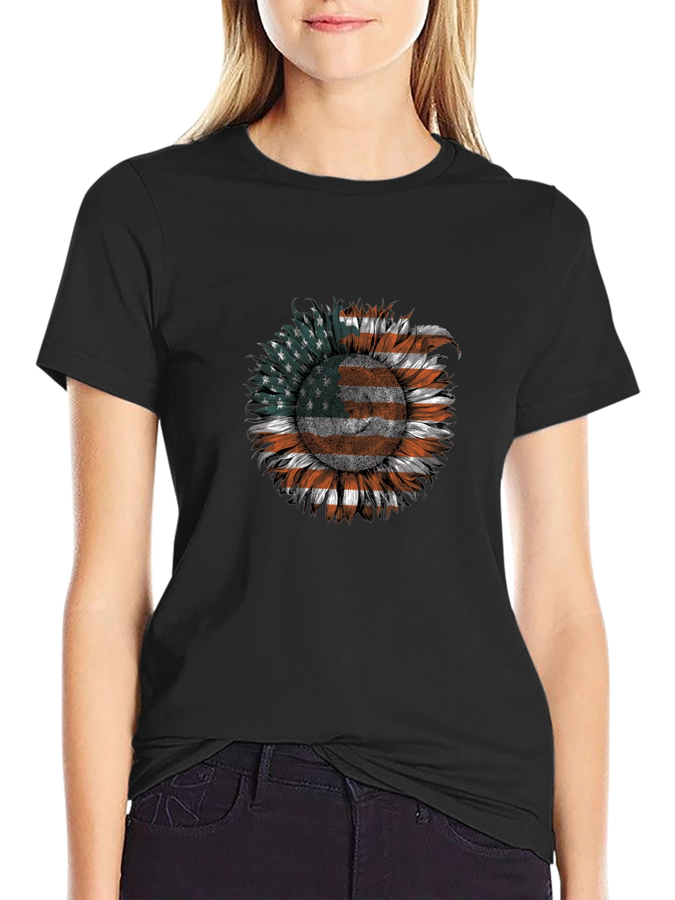 American Flag Sunflower Graphic Tee