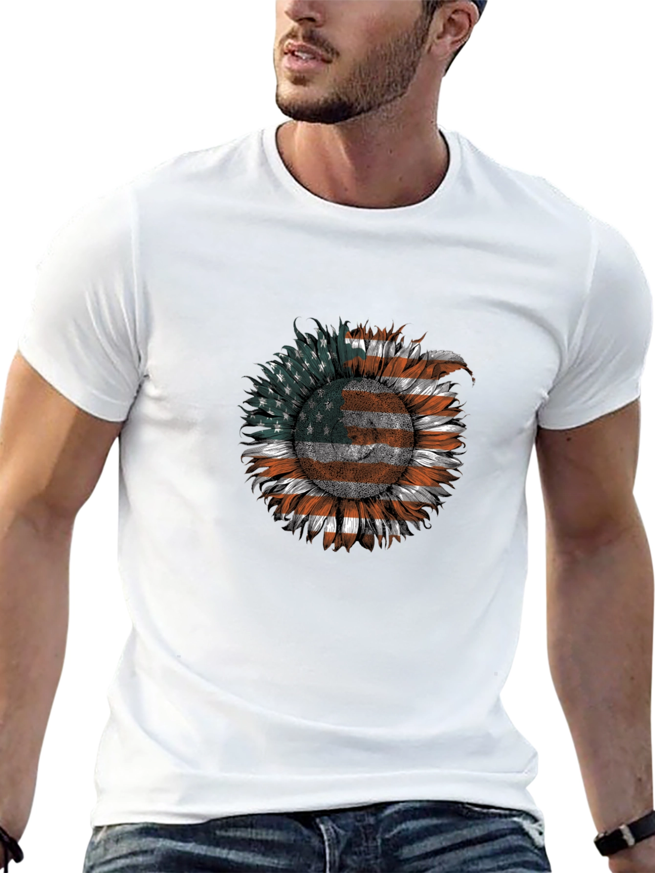 American Flag Sunflower Graphic Tee
