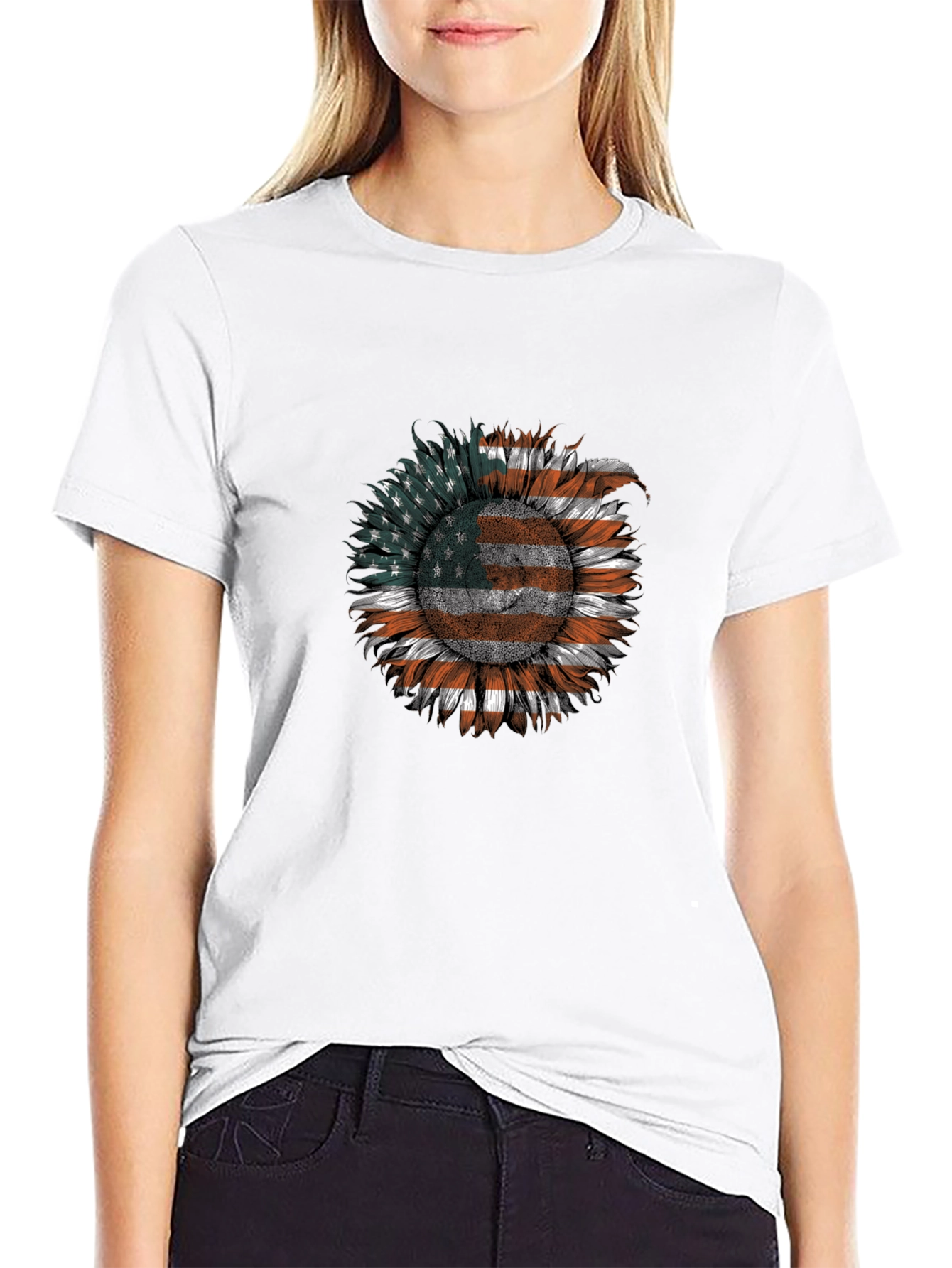 American Flag Sunflower Graphic Tee