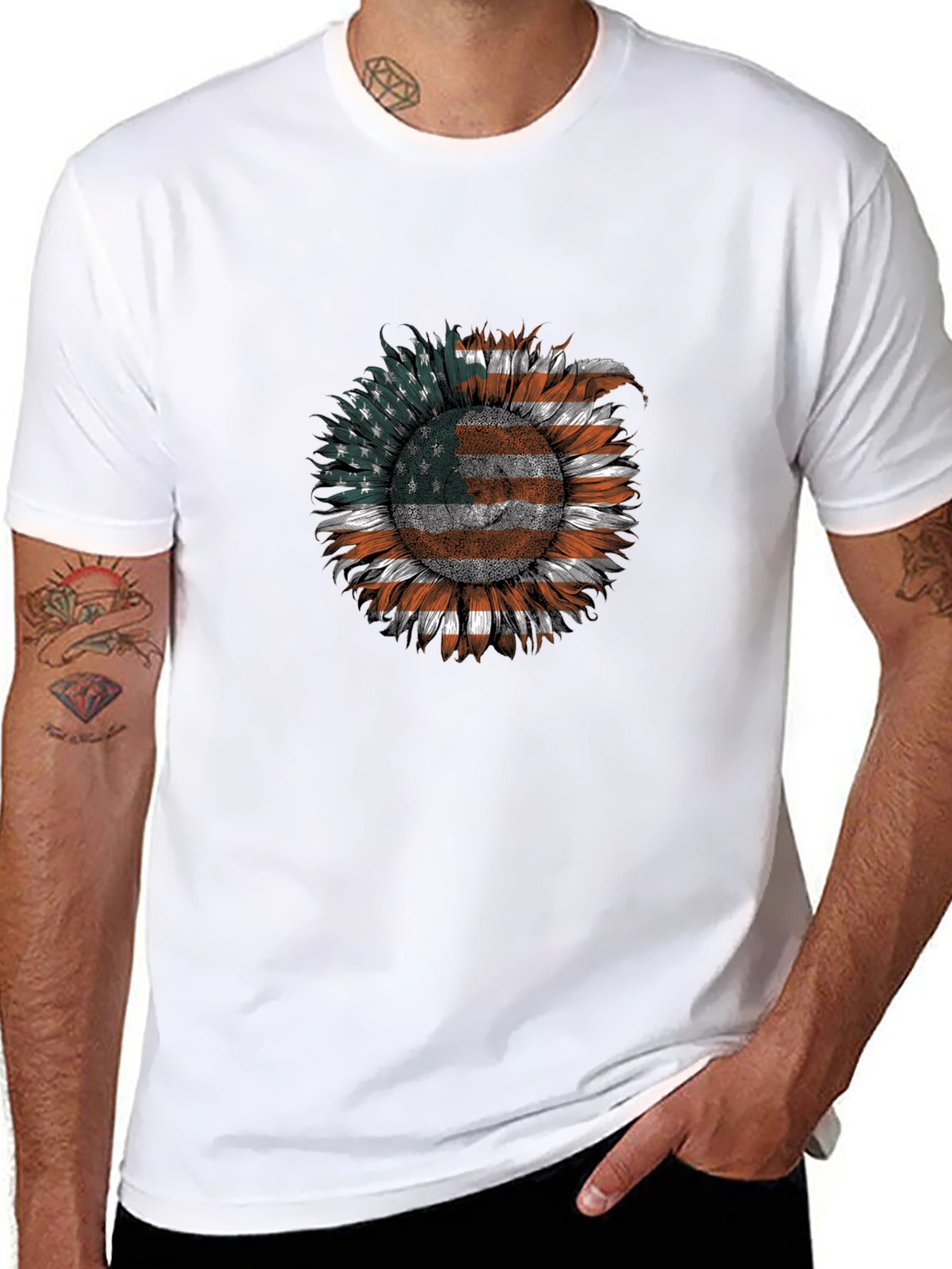 American Flag Sunflower Graphic Tee