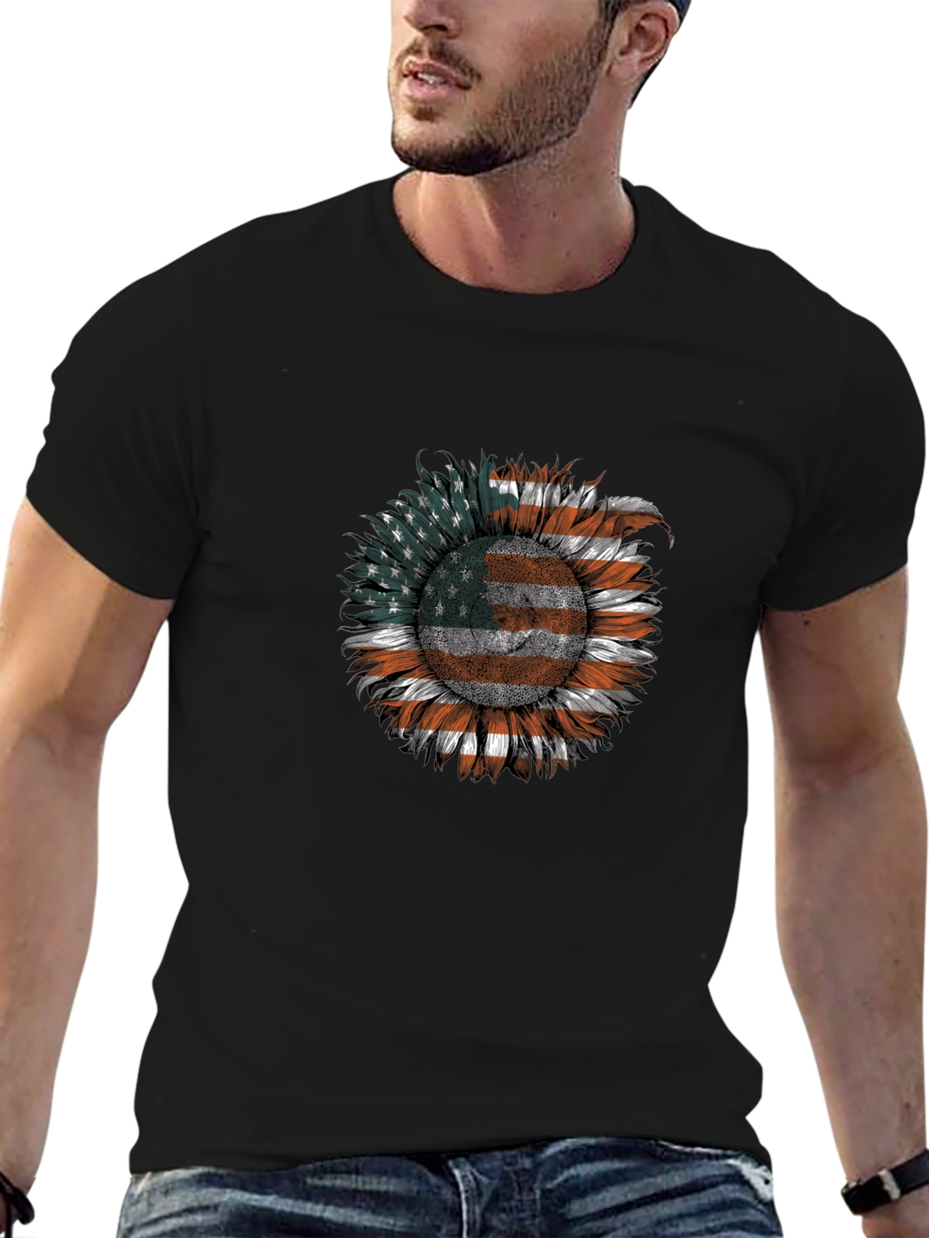 American Flag Sunflower Graphic Tee