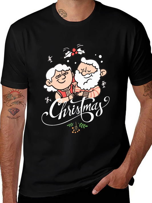 Christmas Santa Couple Black T-Shirt