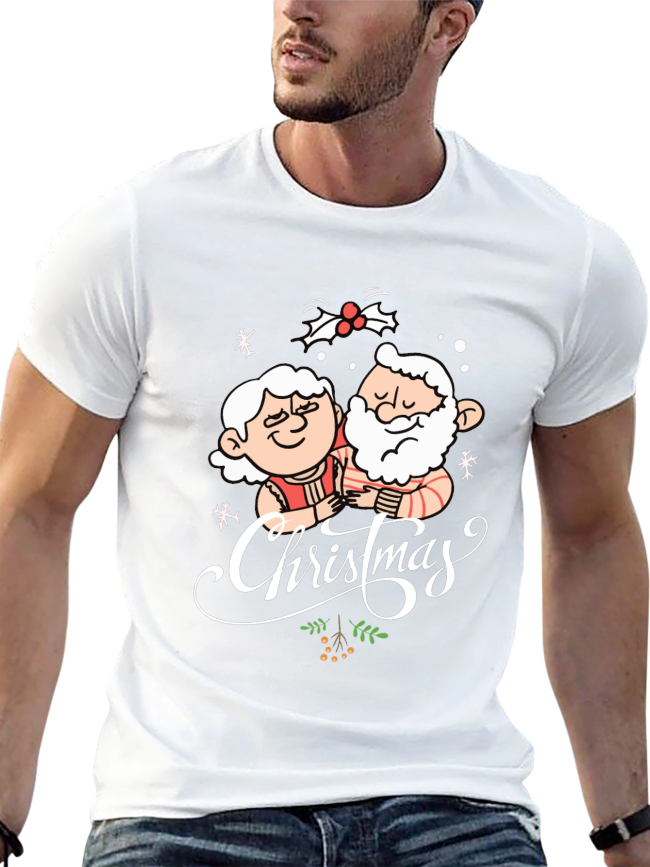 Christmas Santa Couple Black T-Shirt