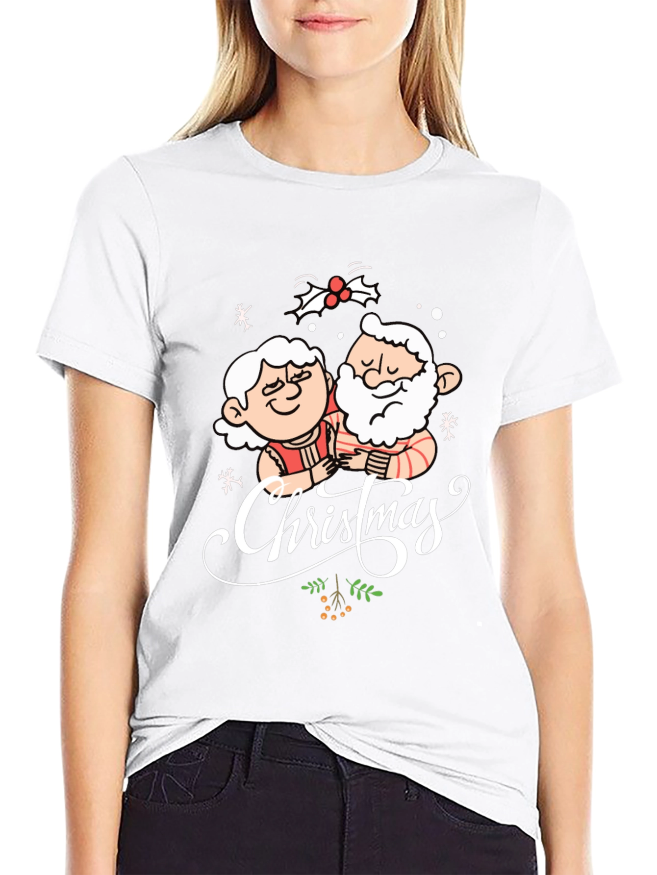 Christmas Santa Couple Black T-Shirt