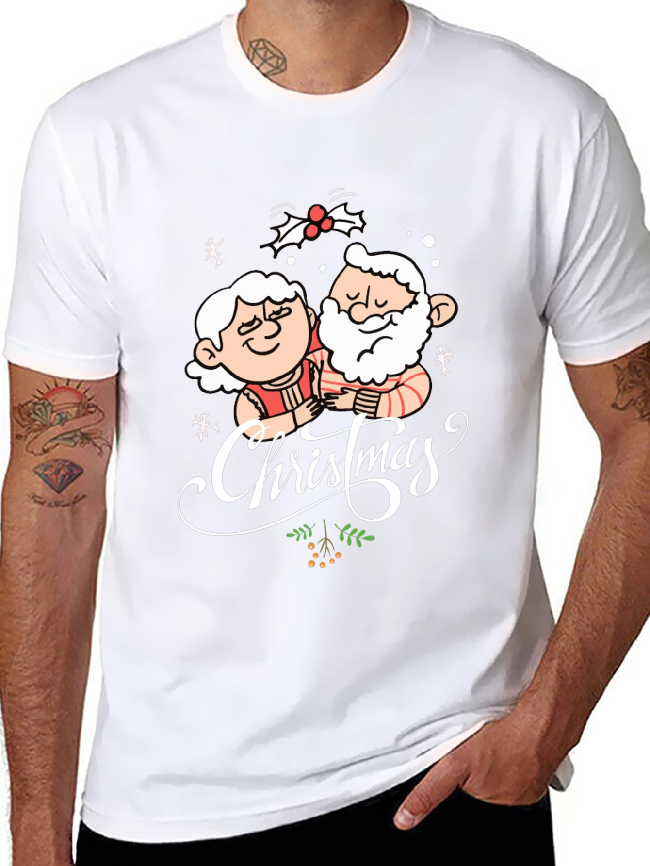 Christmas Santa Couple Black T-Shirt