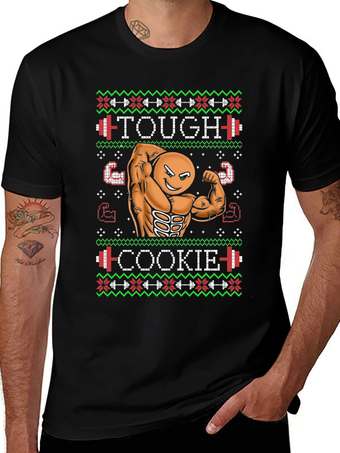 Tough Cookie Ugly Christmas Sweater Gym Workout T-Shirt