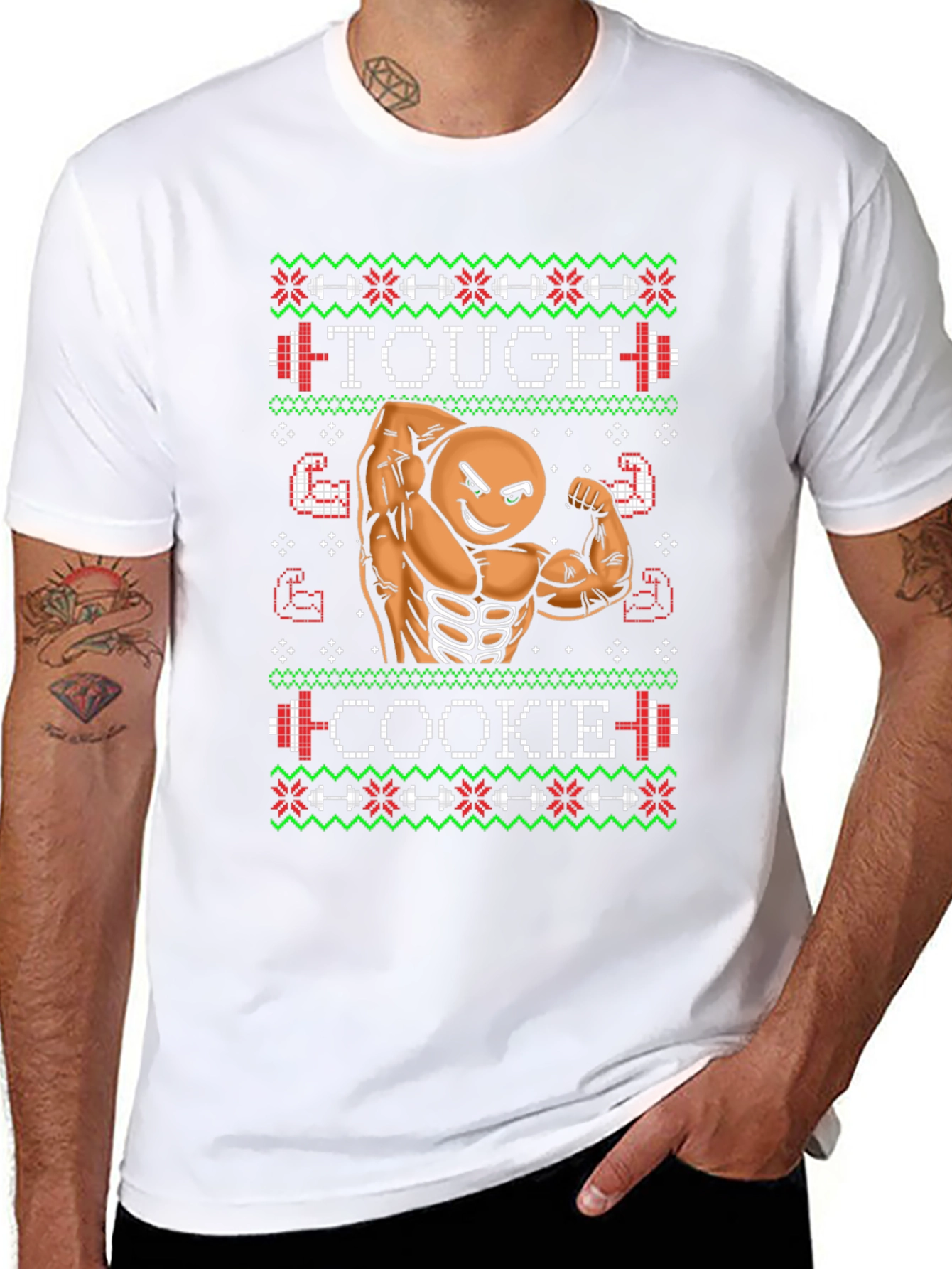 Tough Cookie Ugly Christmas Sweater Gym Workout T-Shirt