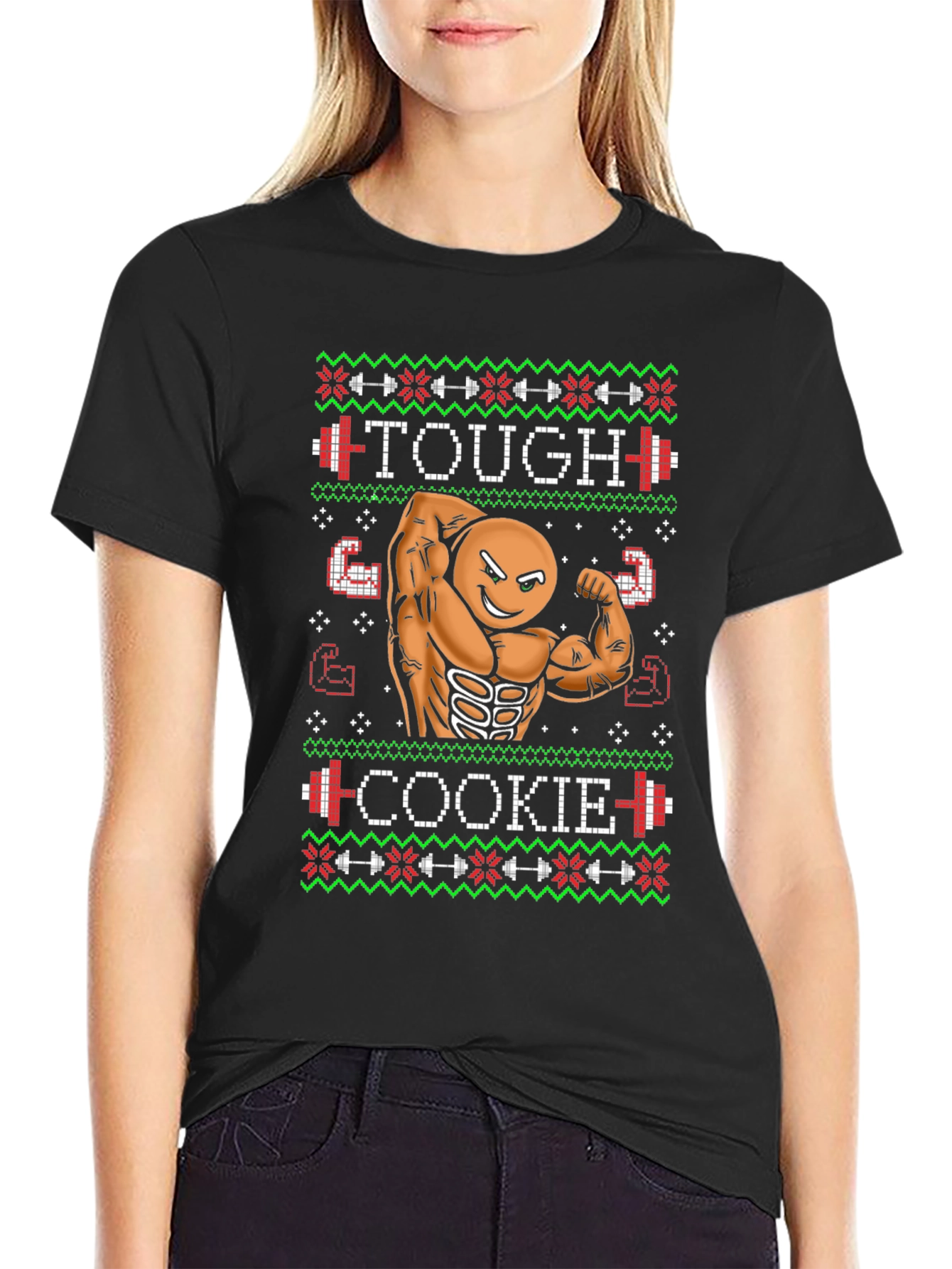 Tough Cookie Ugly Christmas Sweater Gym Workout T-Shirt