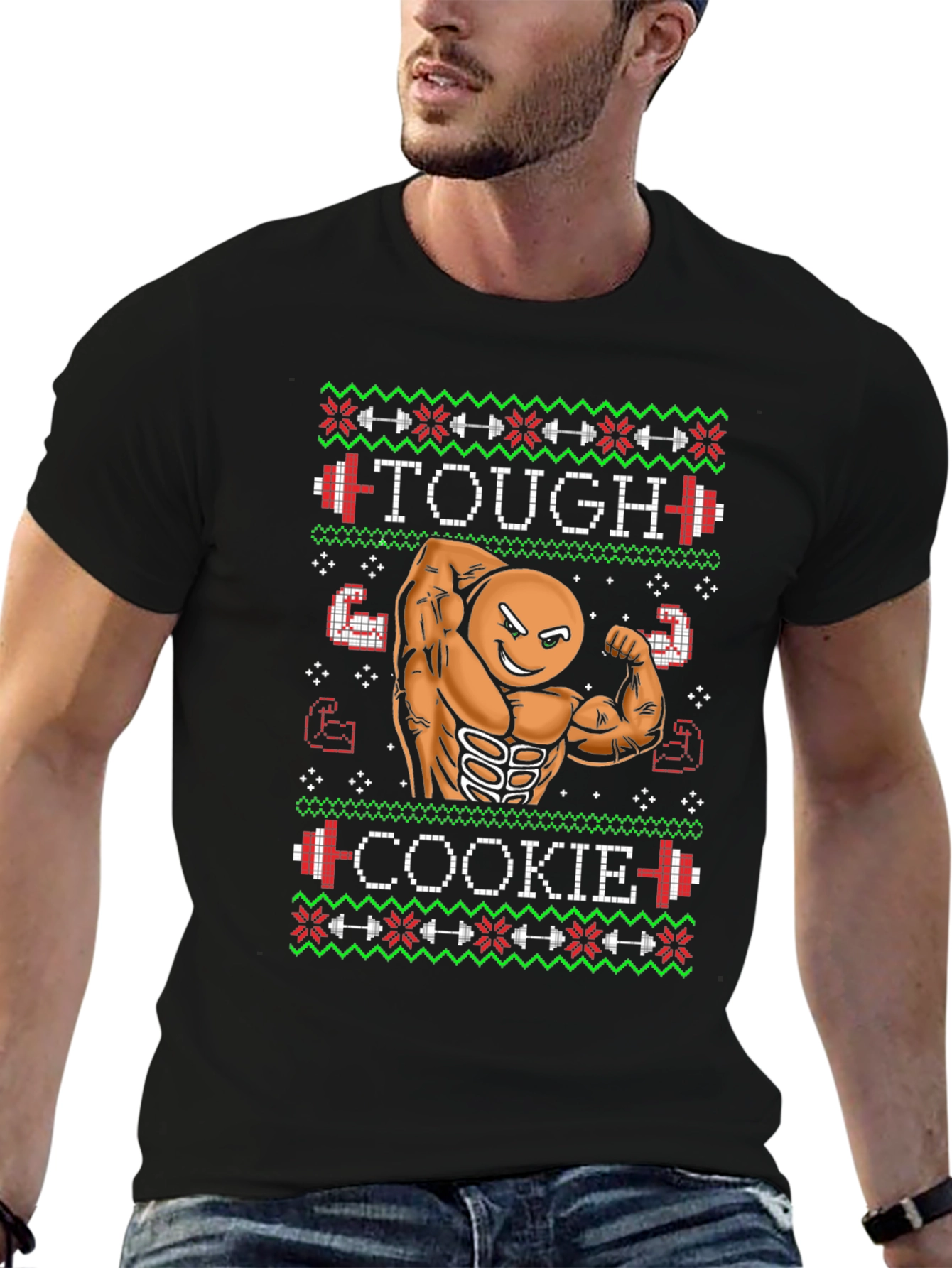 Tough Cookie Ugly Christmas Sweater Gym Workout T-Shirt