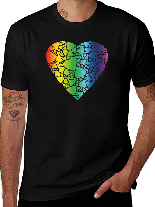 Rainbow Heart Graphic Print Black T-Shirt