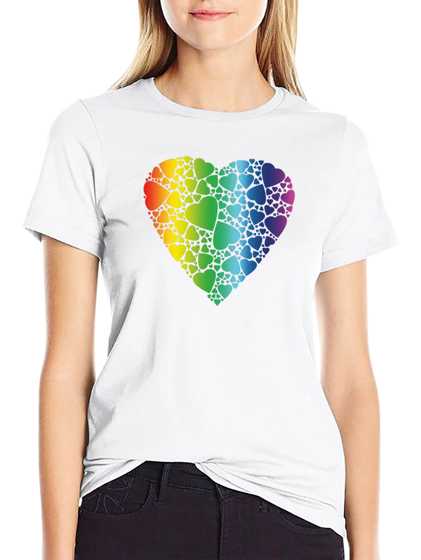 Rainbow Heart Graphic Print Black T-Shirt
