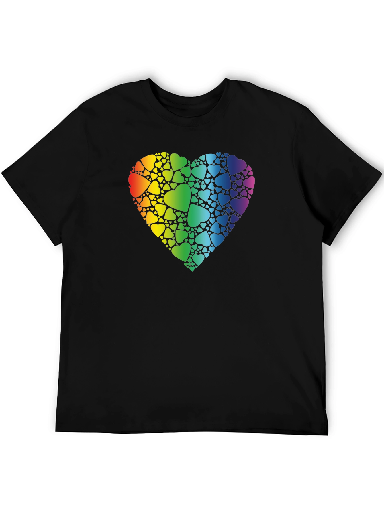Rainbow Heart Graphic Print Black T-Shirt