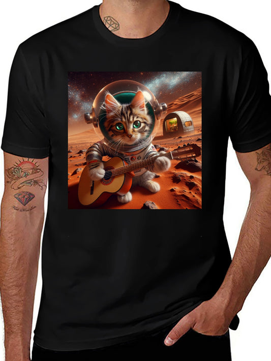 Astronaut Cat Guitarist Graphic Tee