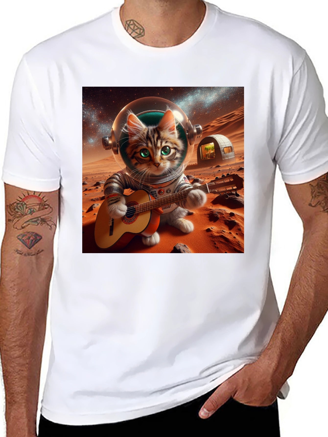 Astronaut Cat Guitarist Graphic Tee