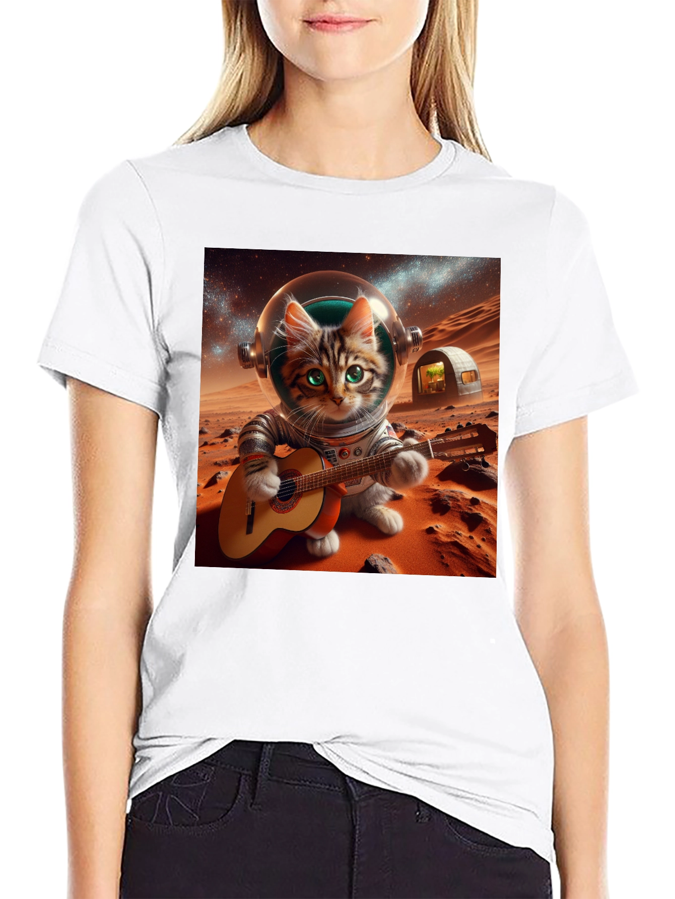 Astronaut Cat Guitarist Graphic Tee