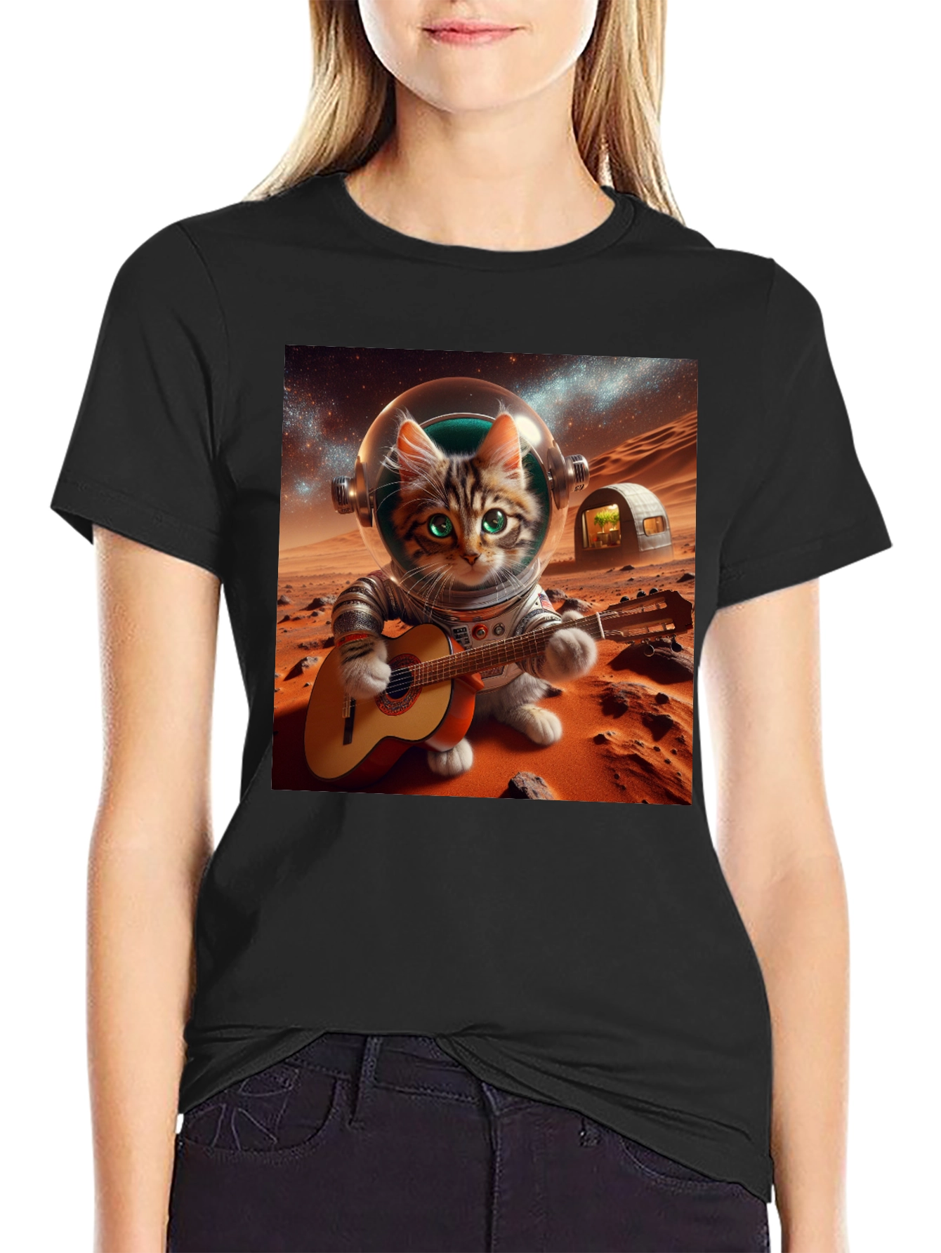 Astronaut Cat Guitarist Graphic Tee