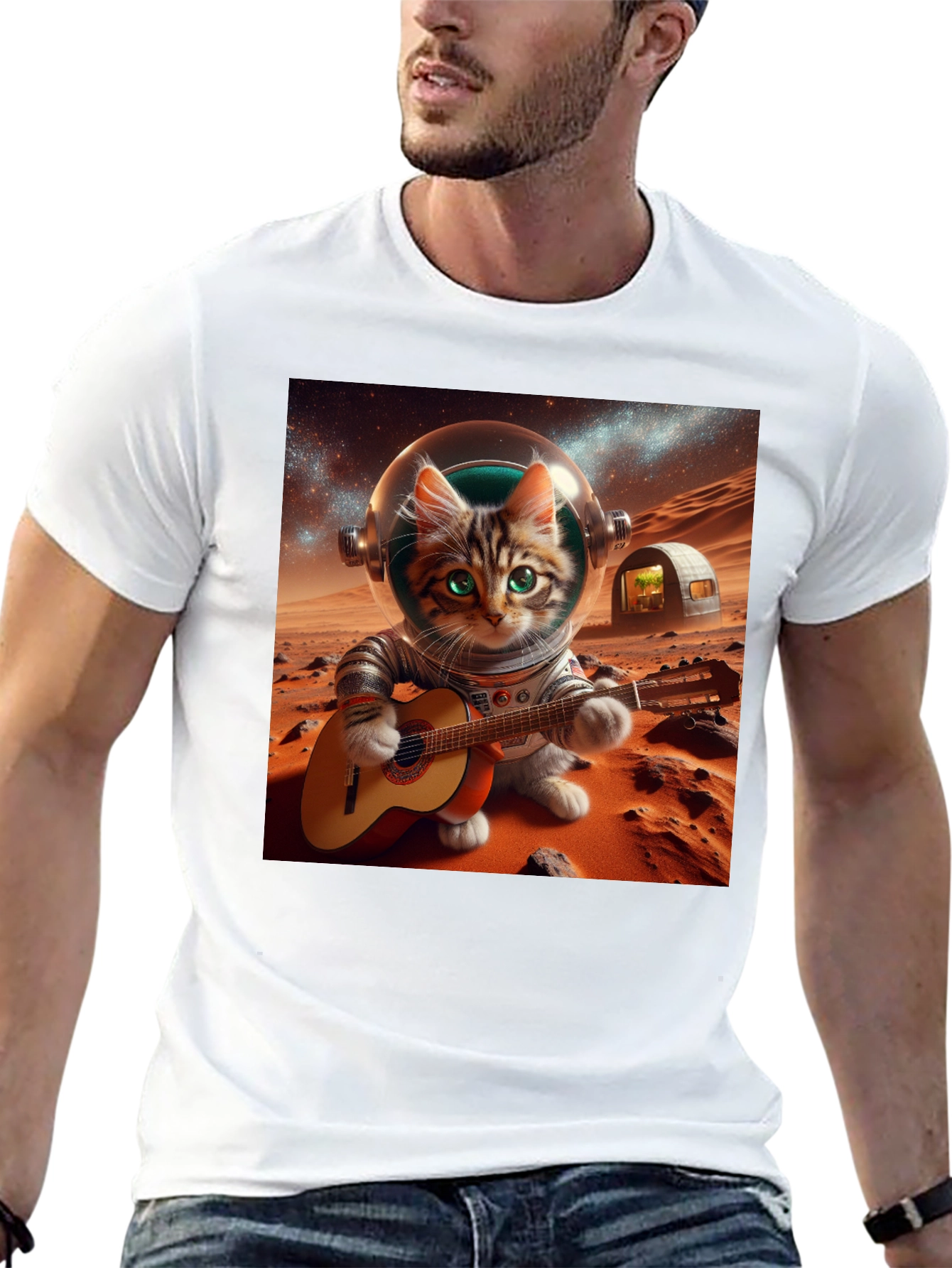 Astronaut Cat Guitarist Graphic Tee