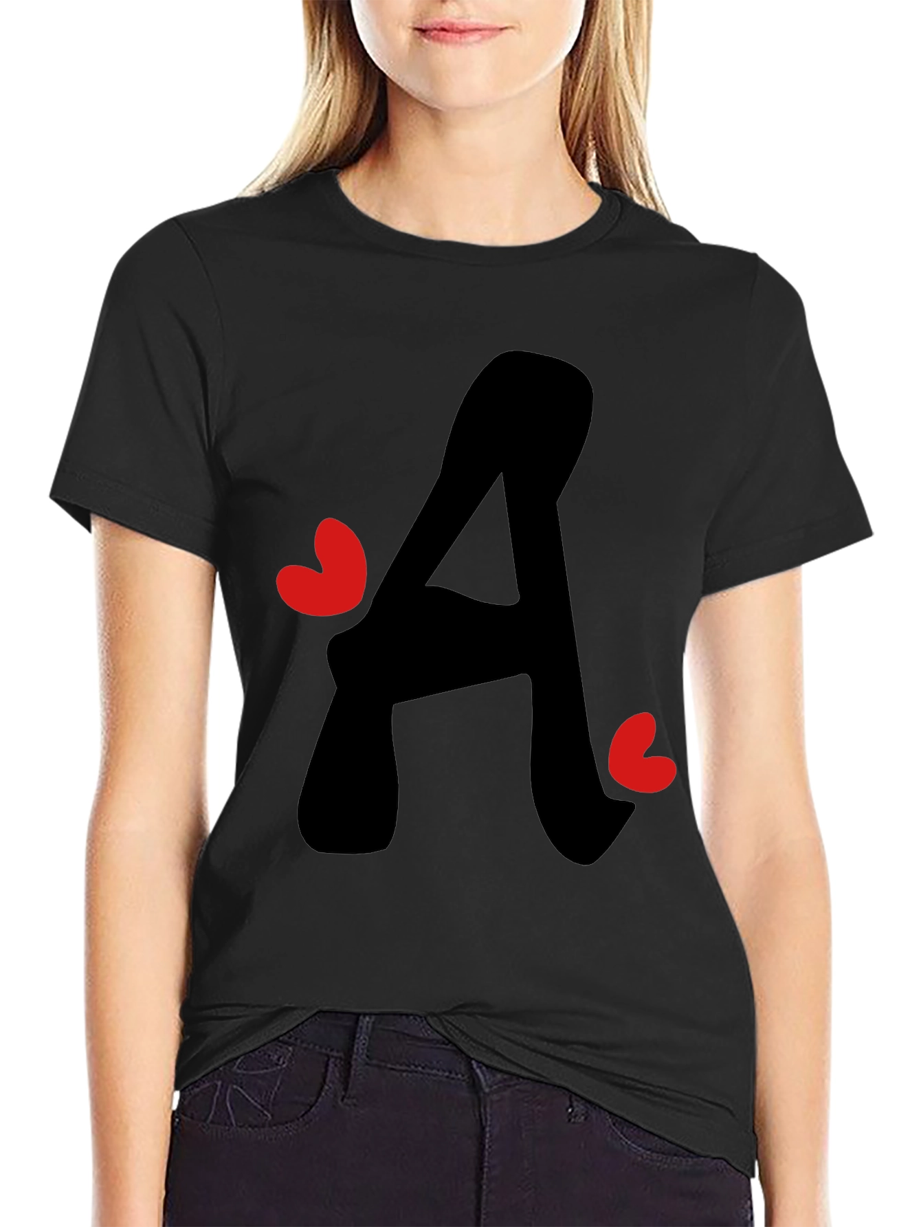Letter A Heart Graphic Tee - Black T-Shirt
