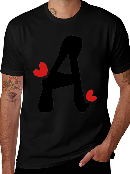 Letter A Heart Graphic Tee - Black T-Shirt