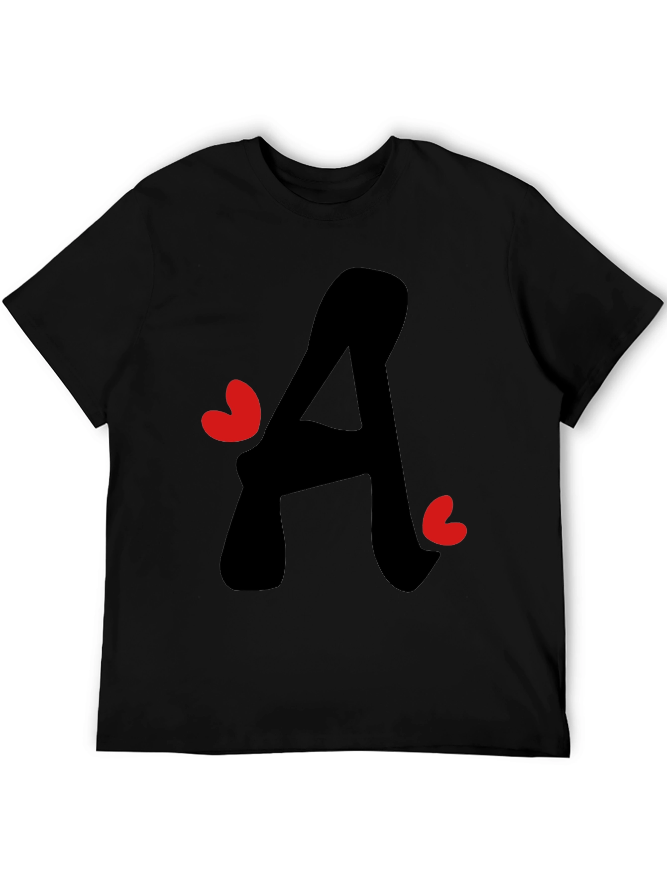 Letter A Heart Graphic Tee - Black T-Shirt