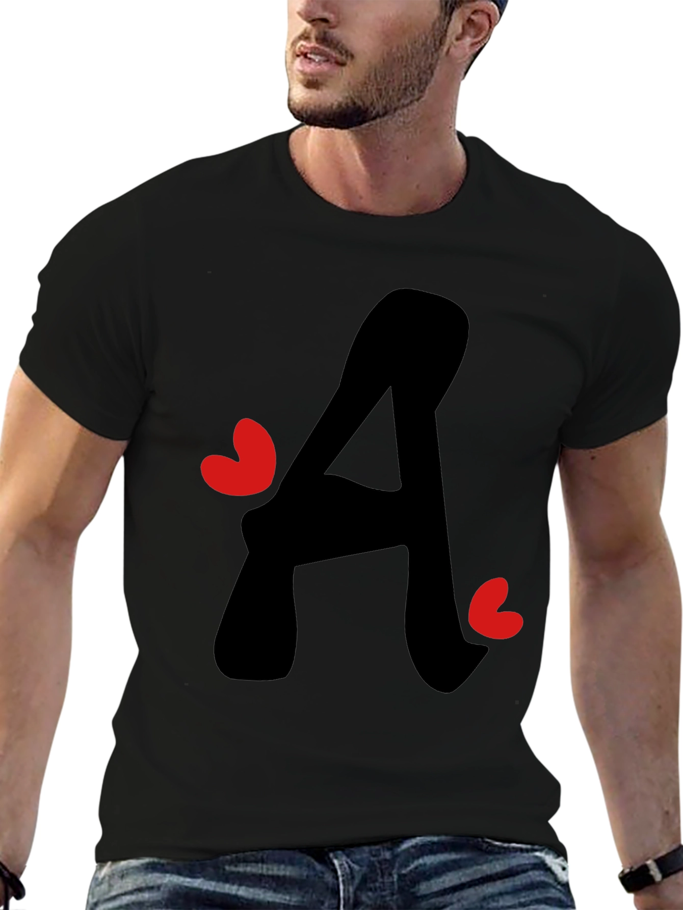 Letter A Heart Graphic Tee - Black T-Shirt