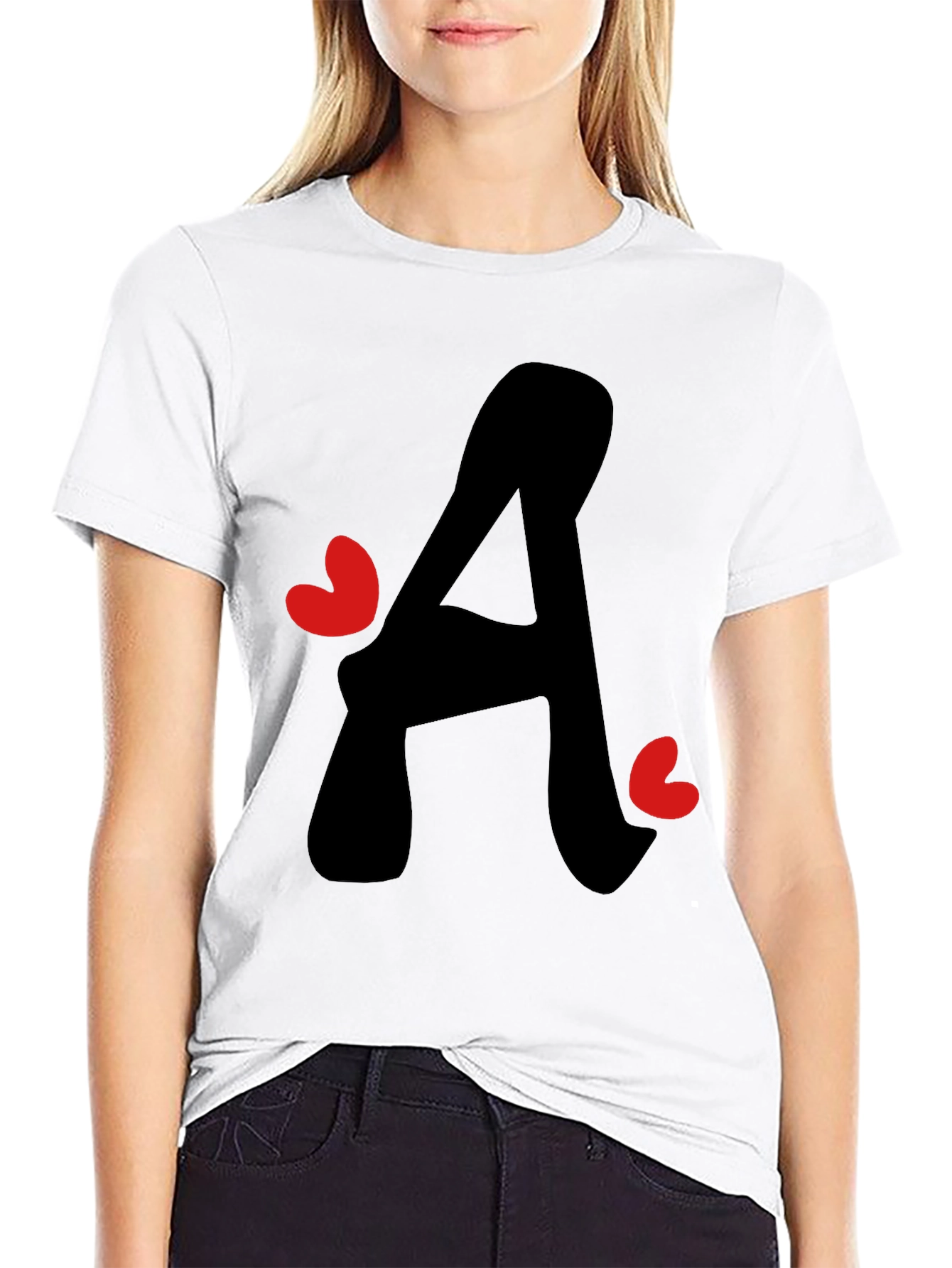 Letter A Heart Graphic Tee - Black T-Shirt