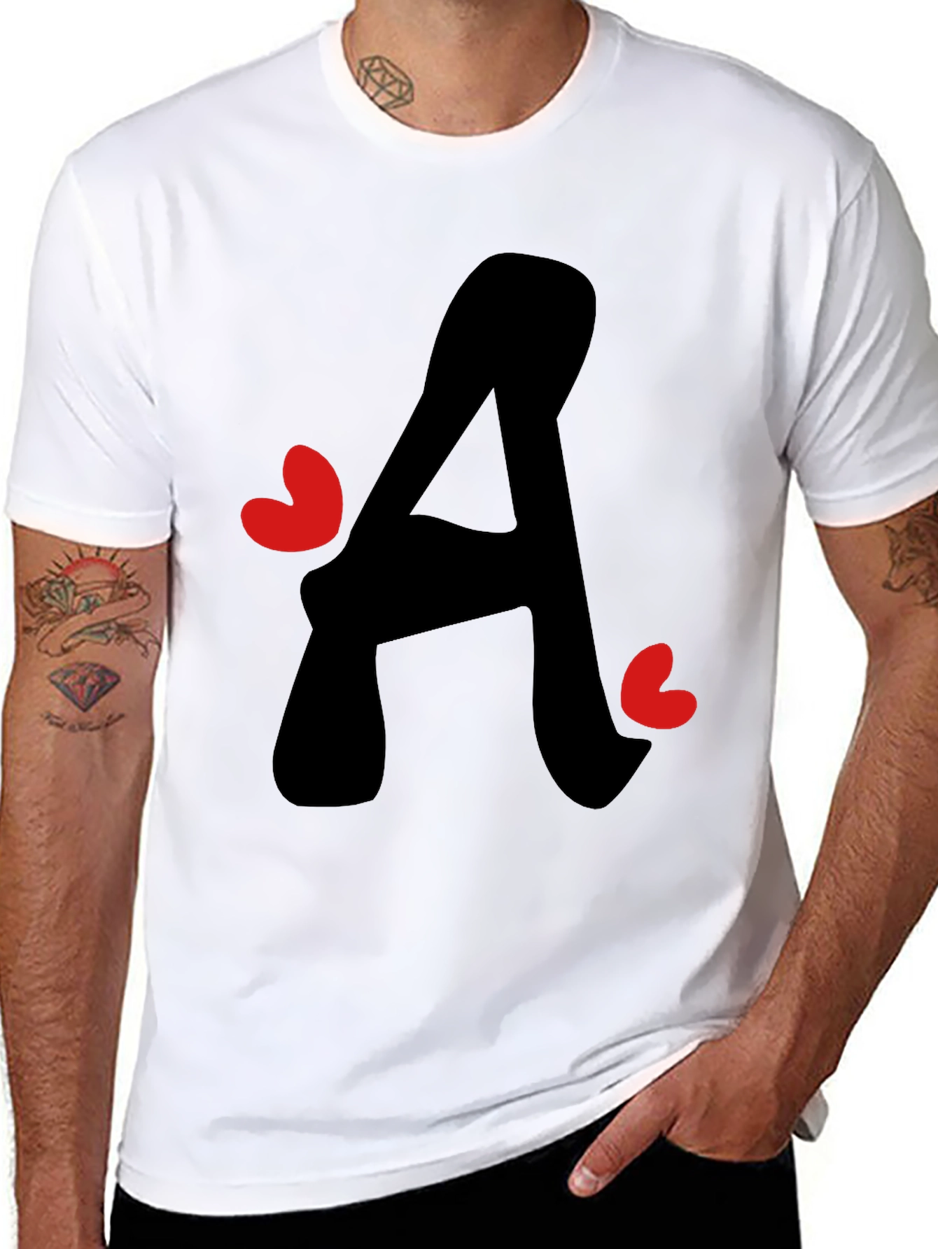 Letter A Heart Graphic Tee - Black T-Shirt