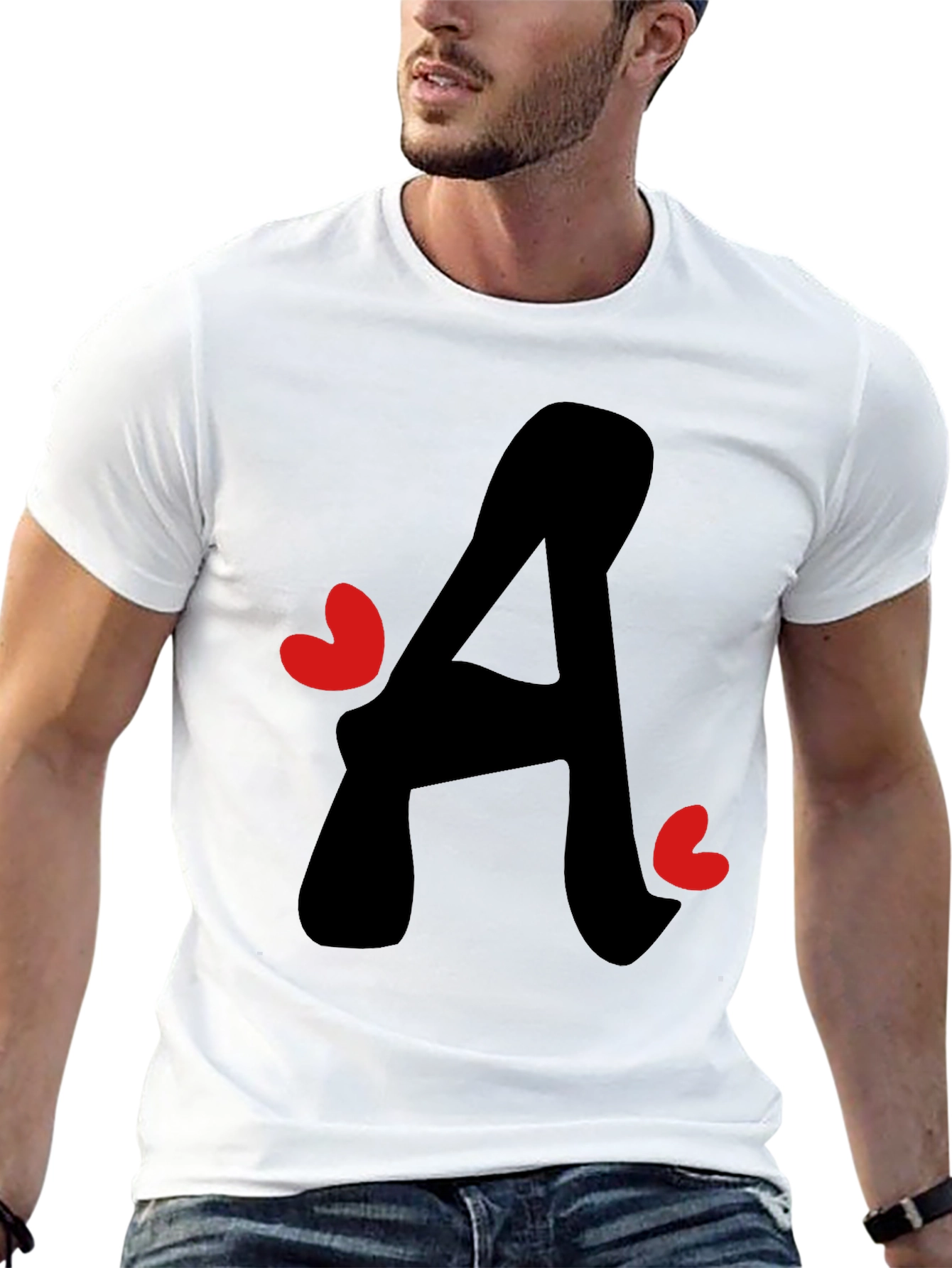 Letter A Heart Graphic Tee - Black T-Shirt