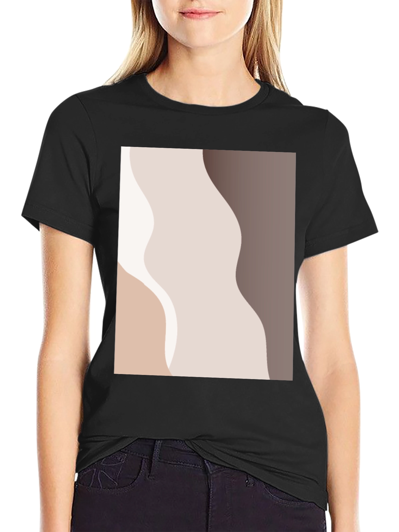 Minimalist Abstract Graphic Print Black T-Shirt