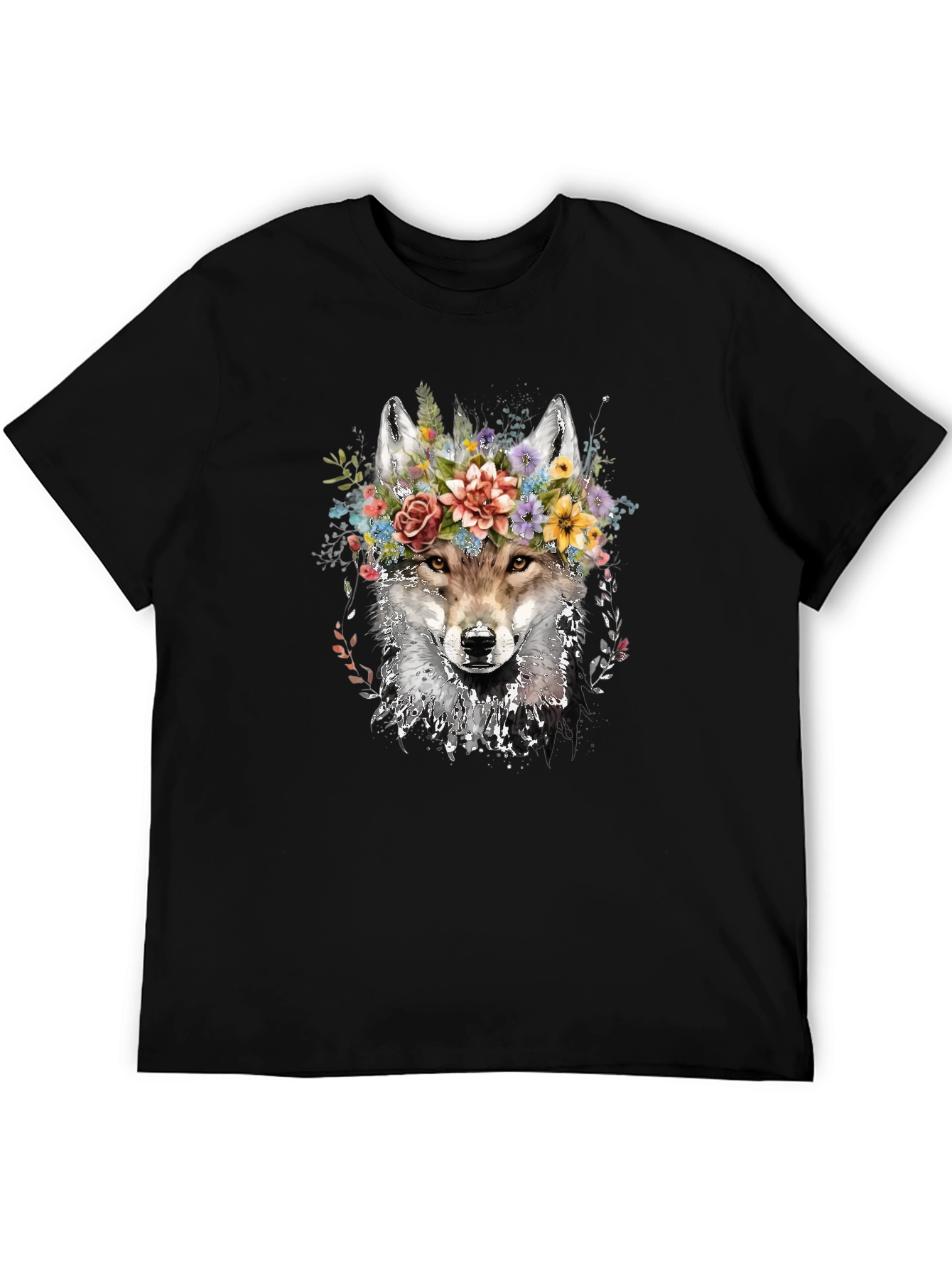 Wolf with Floral Crown Graphic Tee