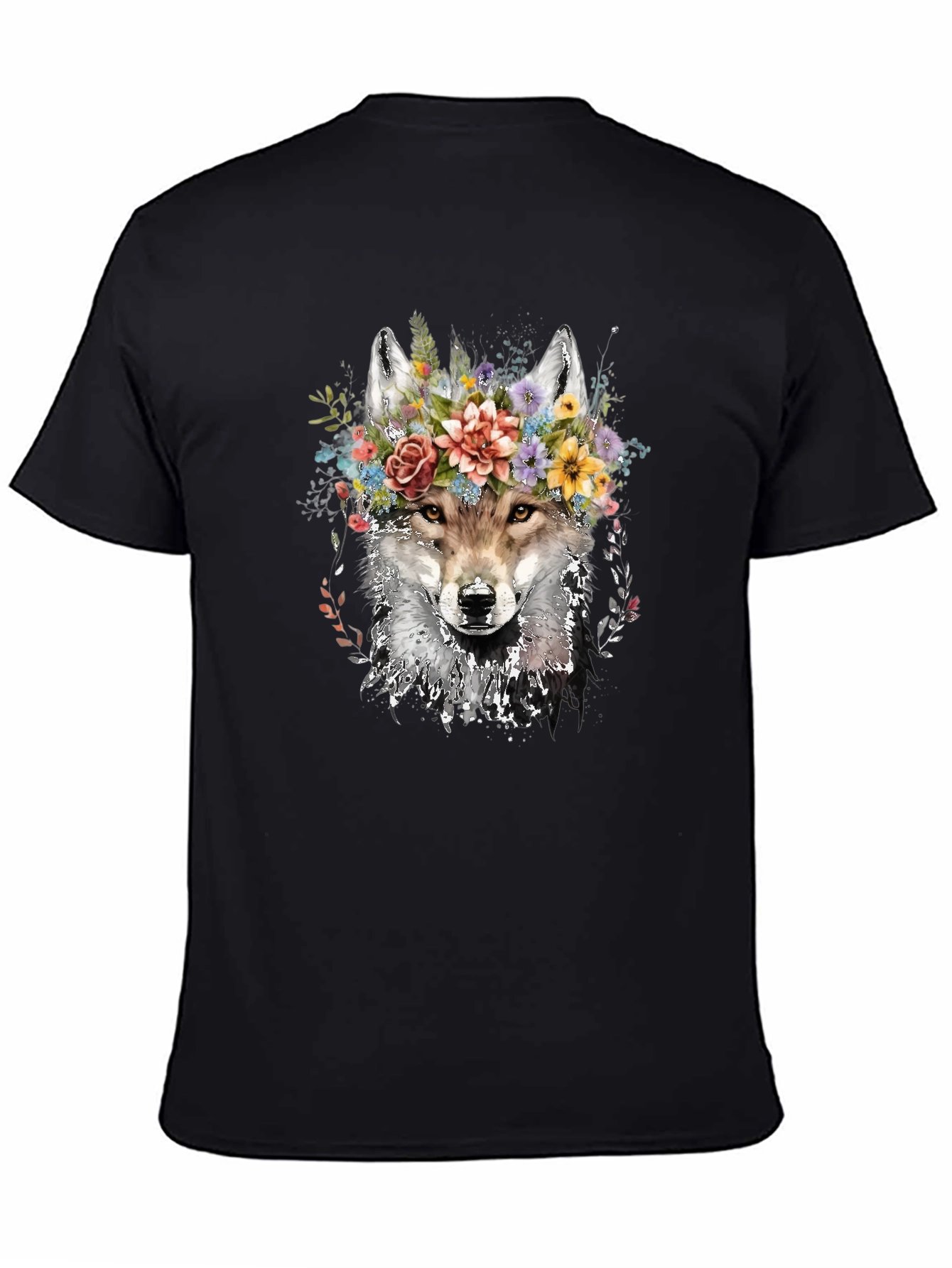 Wolf with Floral Crown Graphic Tee