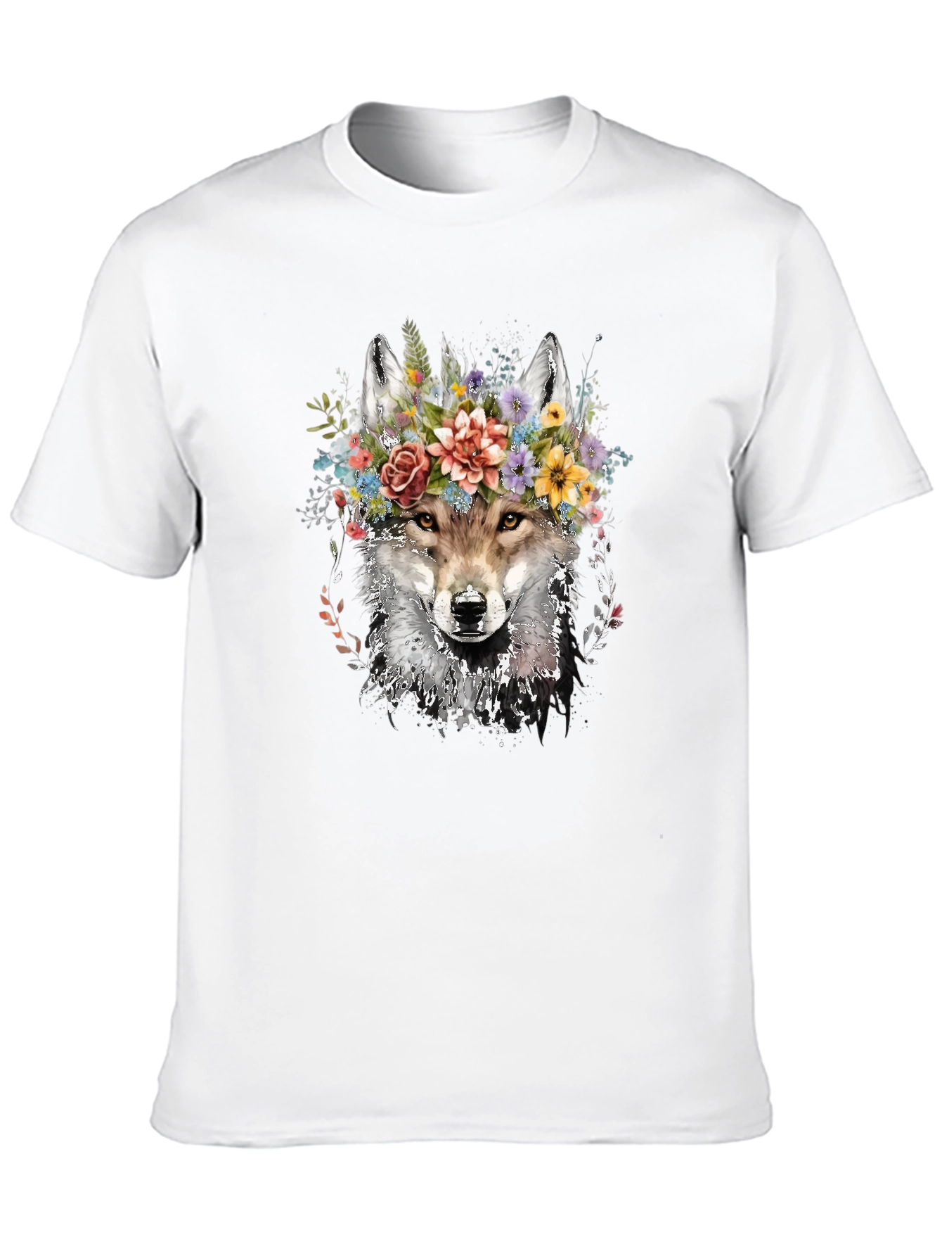 Wolf with Floral Crown Graphic Tee