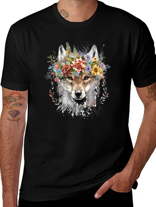 Wolf with Floral Crown Graphic Tee