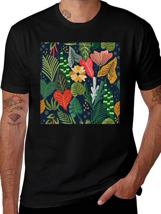 Tropical Floral Print Black T-Shirt