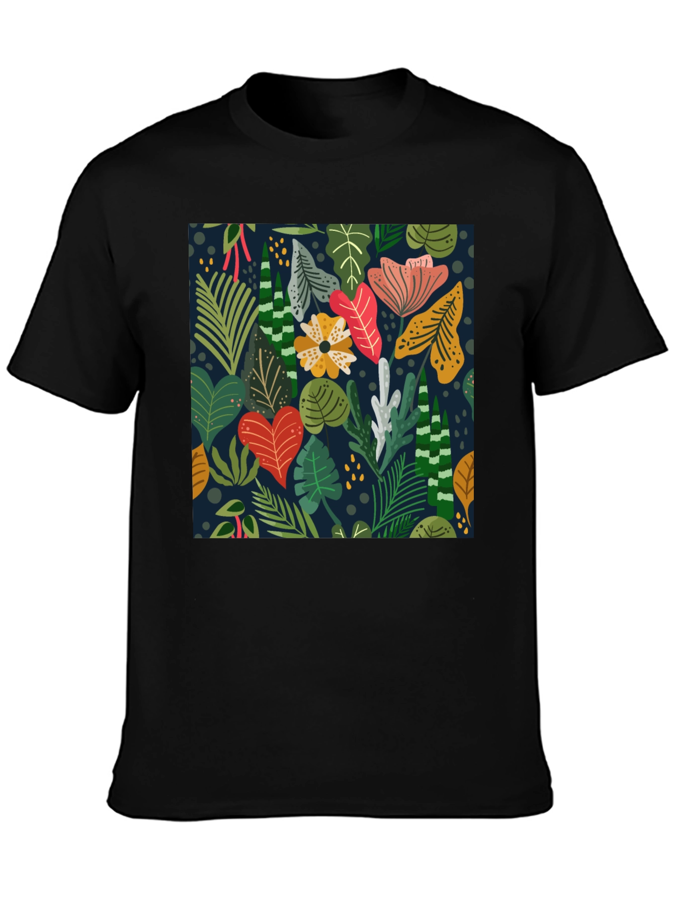 Tropical Floral Print Black T-Shirt