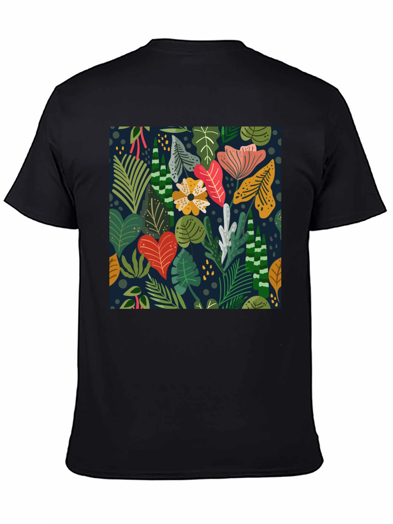 Tropical Floral Print Black T-Shirt