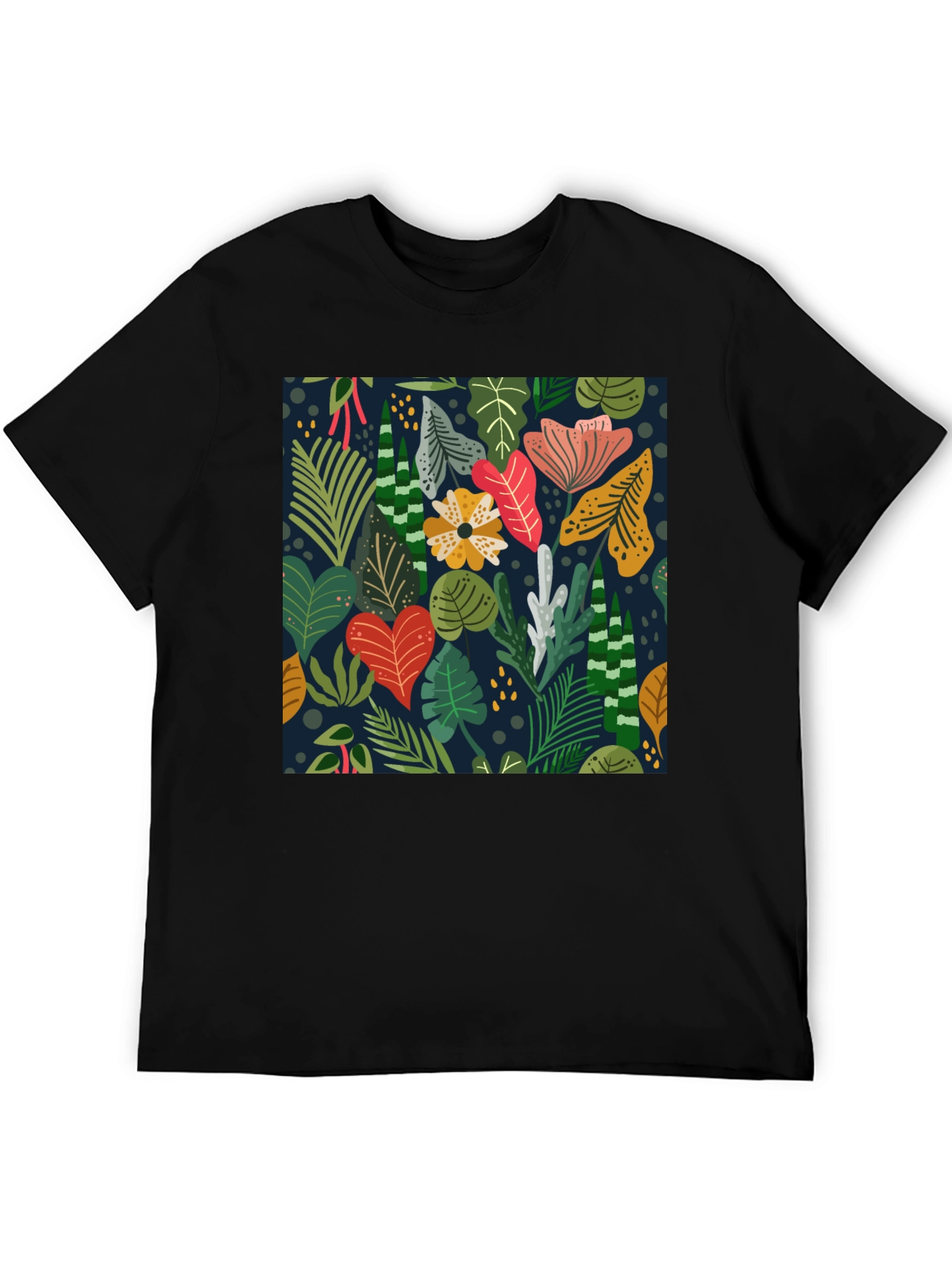 Tropical Floral Print Black T-Shirt