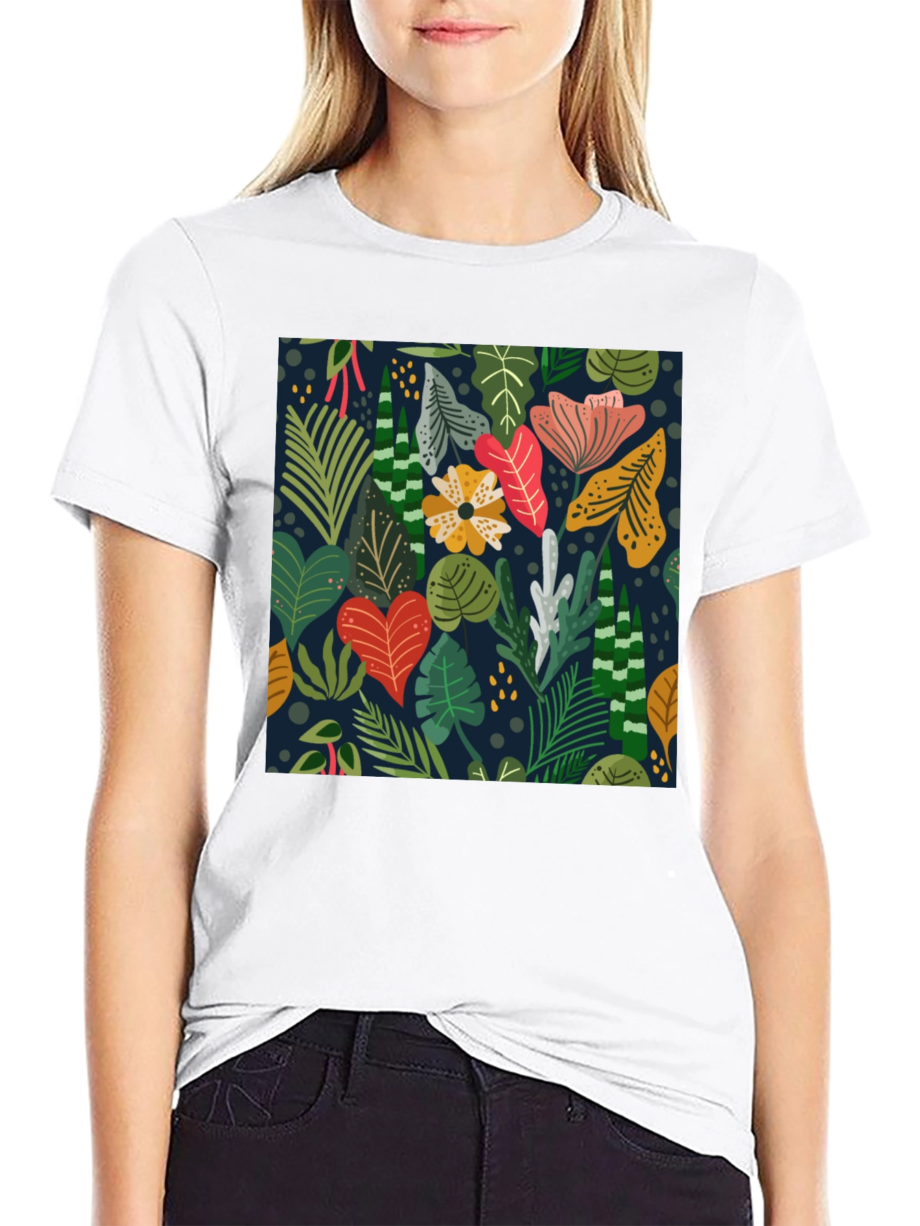 Tropical Floral Print Black T-Shirt