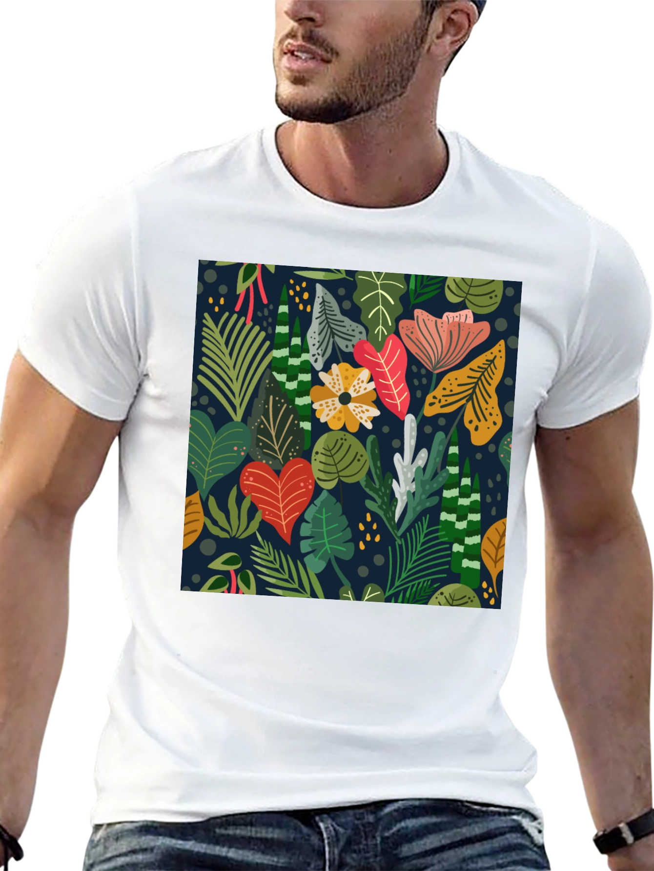 Tropical Floral Print Black T-Shirt