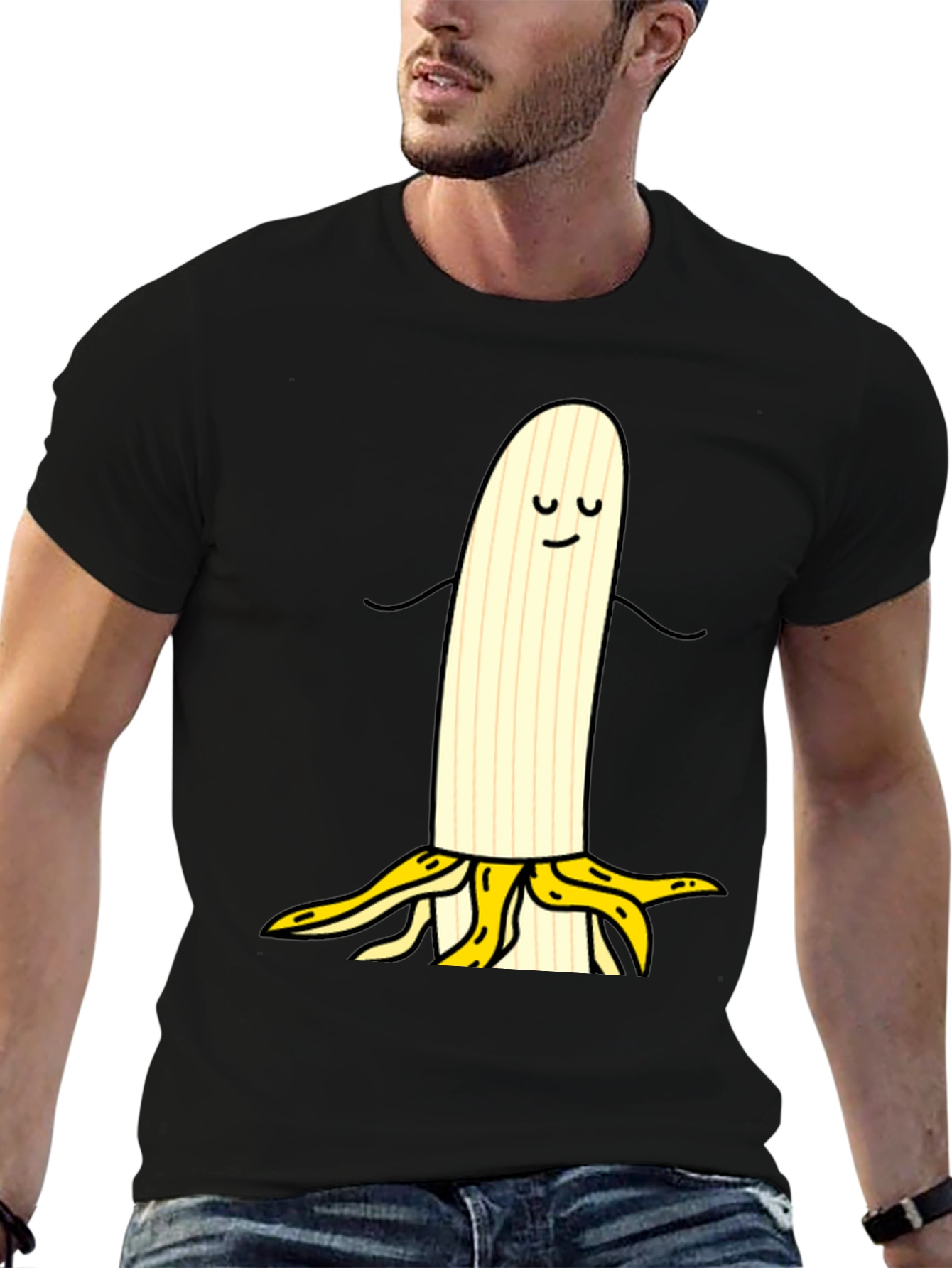 Funny Banana Cartoon Black T-Shirt