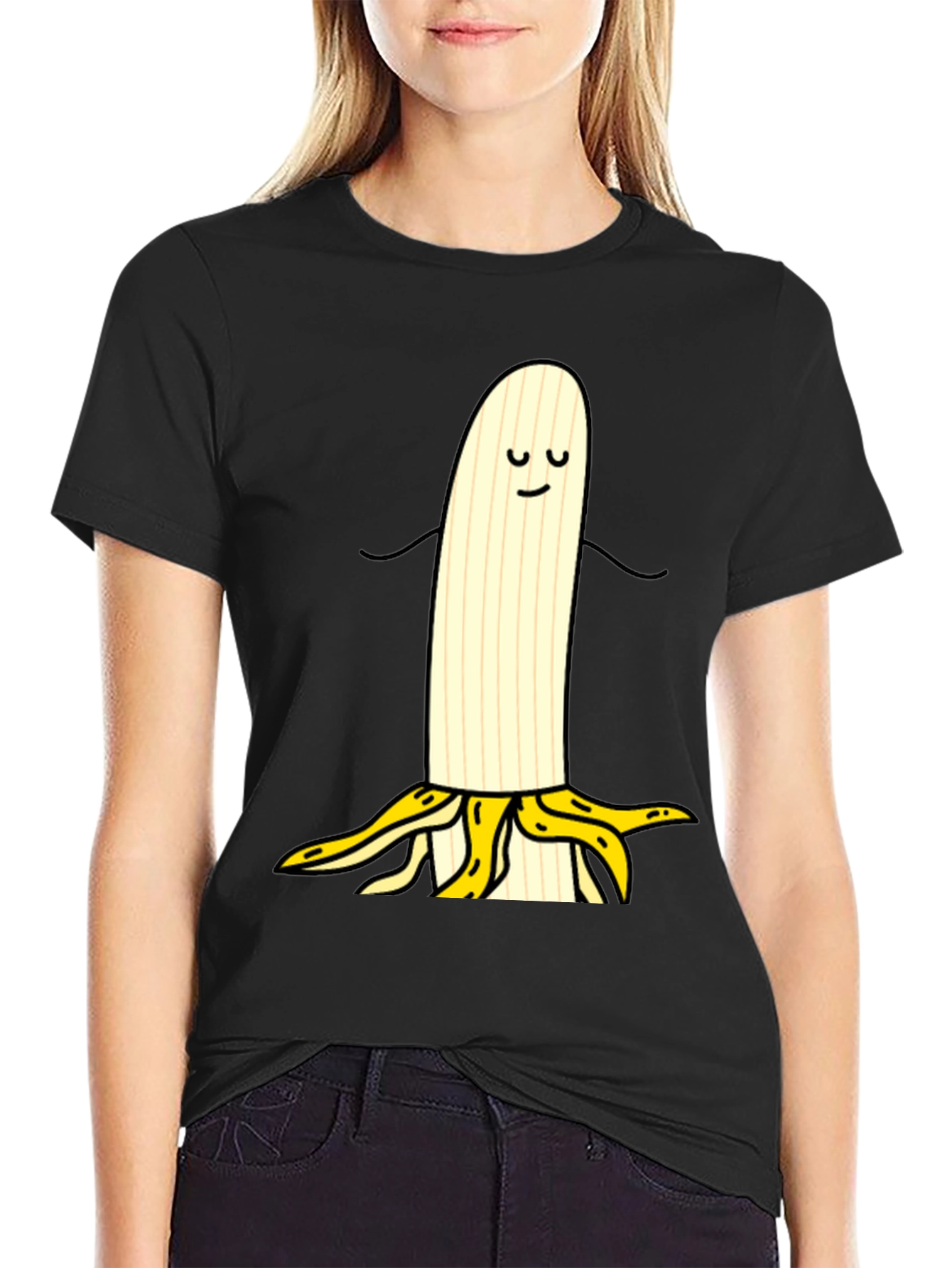 Funny Banana Cartoon Black T-Shirt