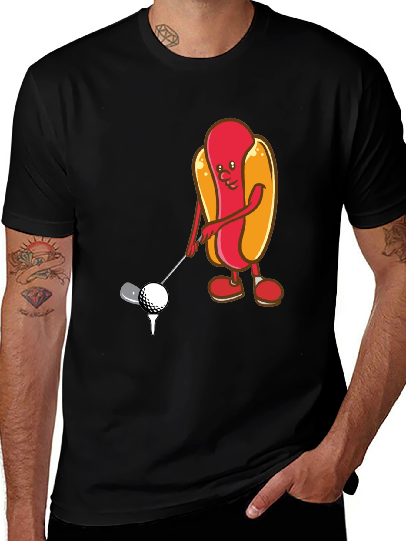 Golfing Hotdog Cartoon Graphic Tee