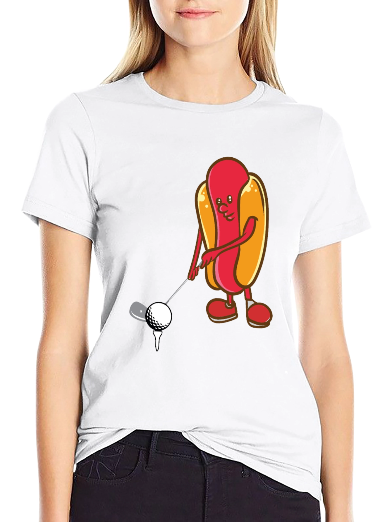 Golfing Hotdog Cartoon Graphic Tee