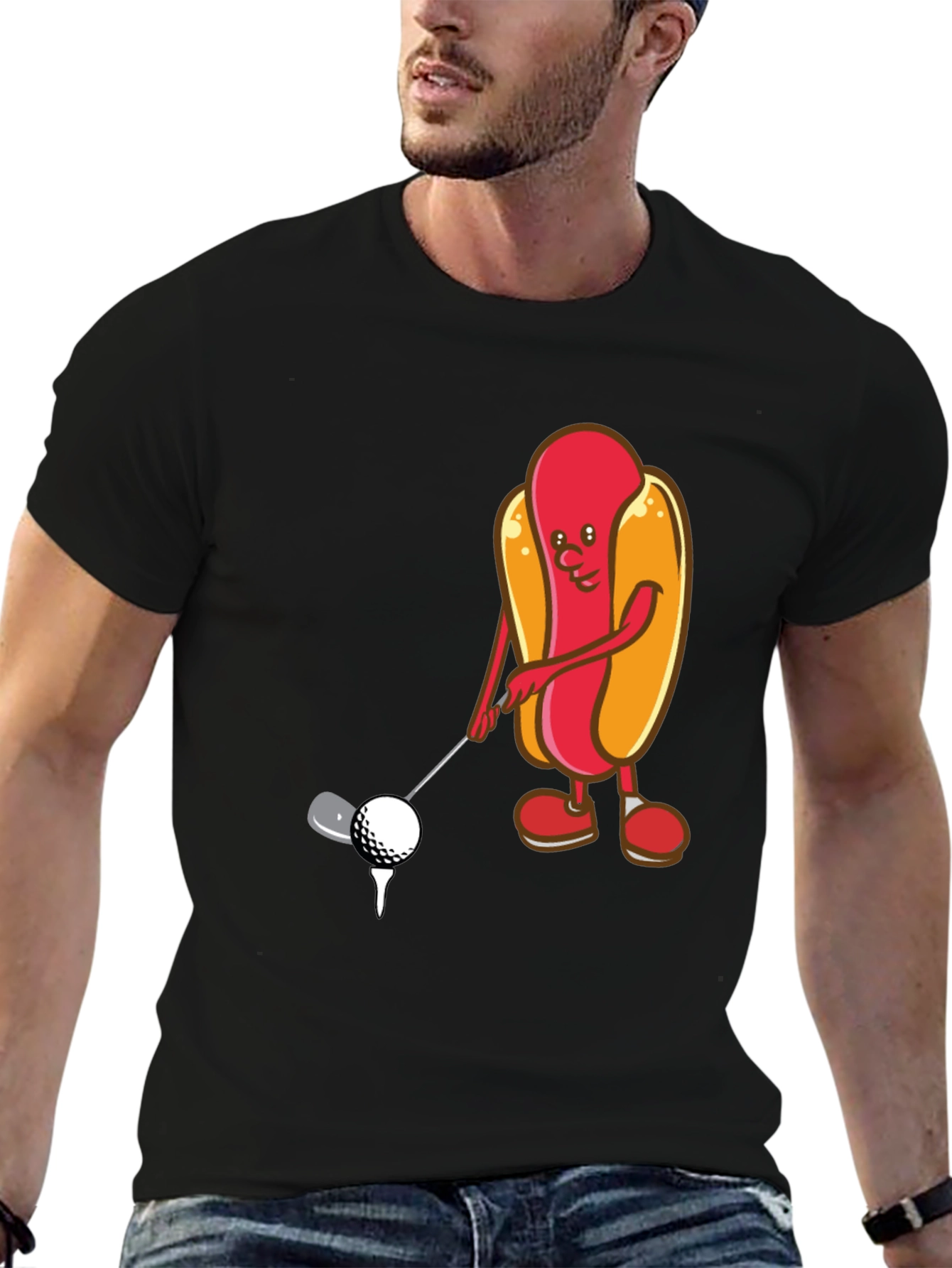 Golfing Hotdog Cartoon Graphic Tee