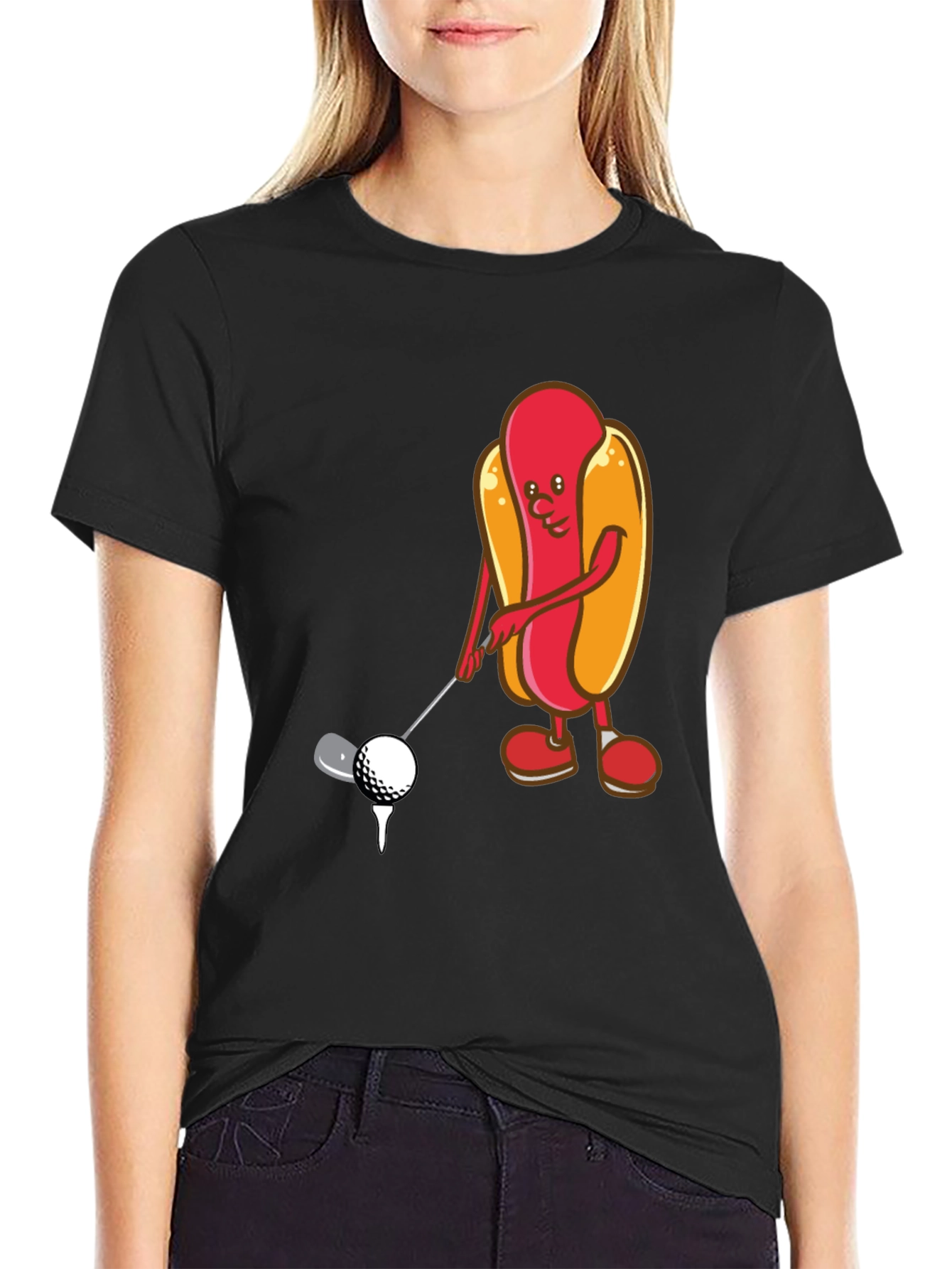Golfing Hotdog Cartoon Graphic Tee
