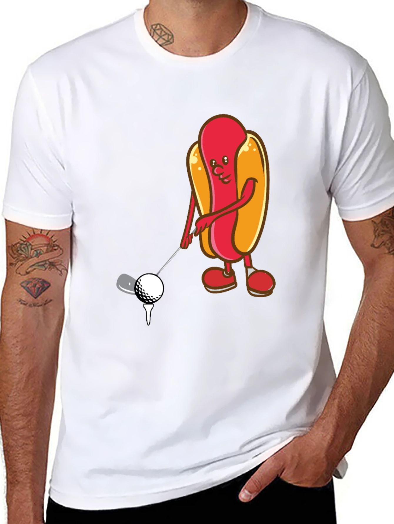 Golfing Hotdog Cartoon Graphic Tee